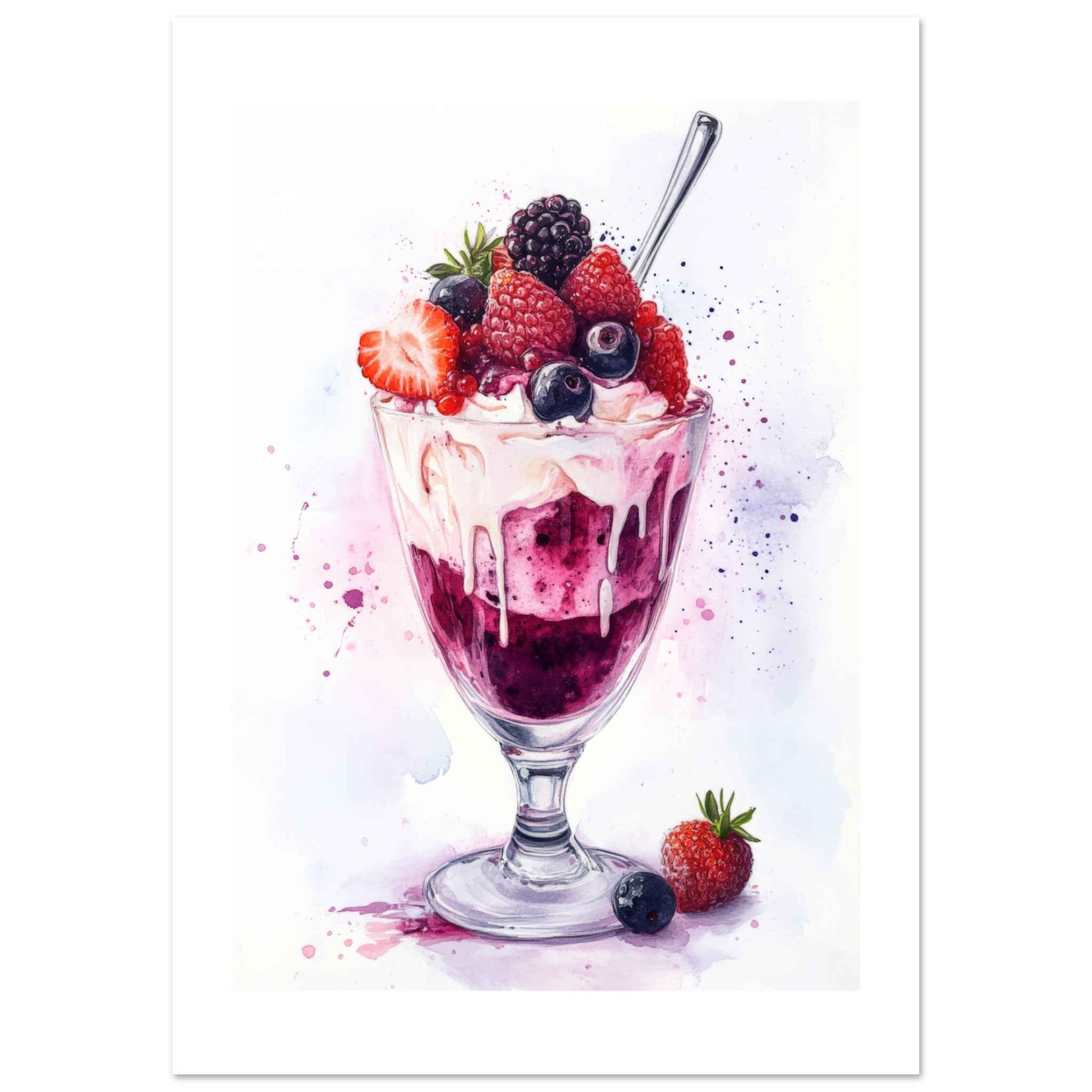 Berry Parfait Watercolor Painting Wall Art 1
