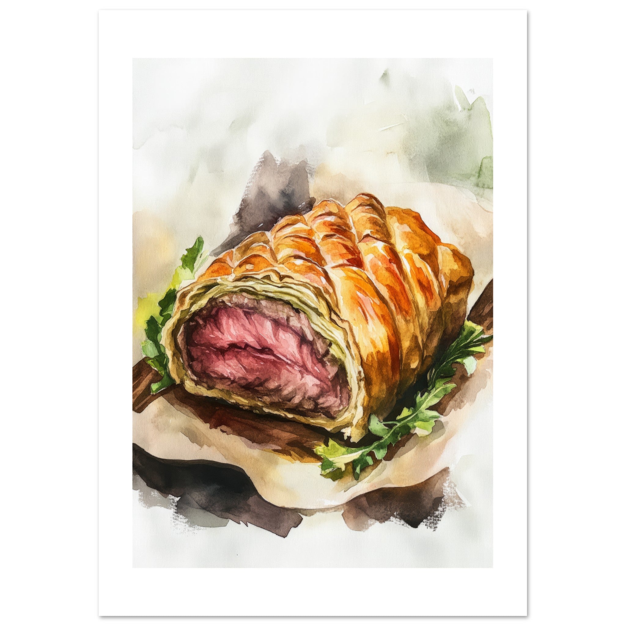 Beef Wellington Watercolor Painting Wall Art