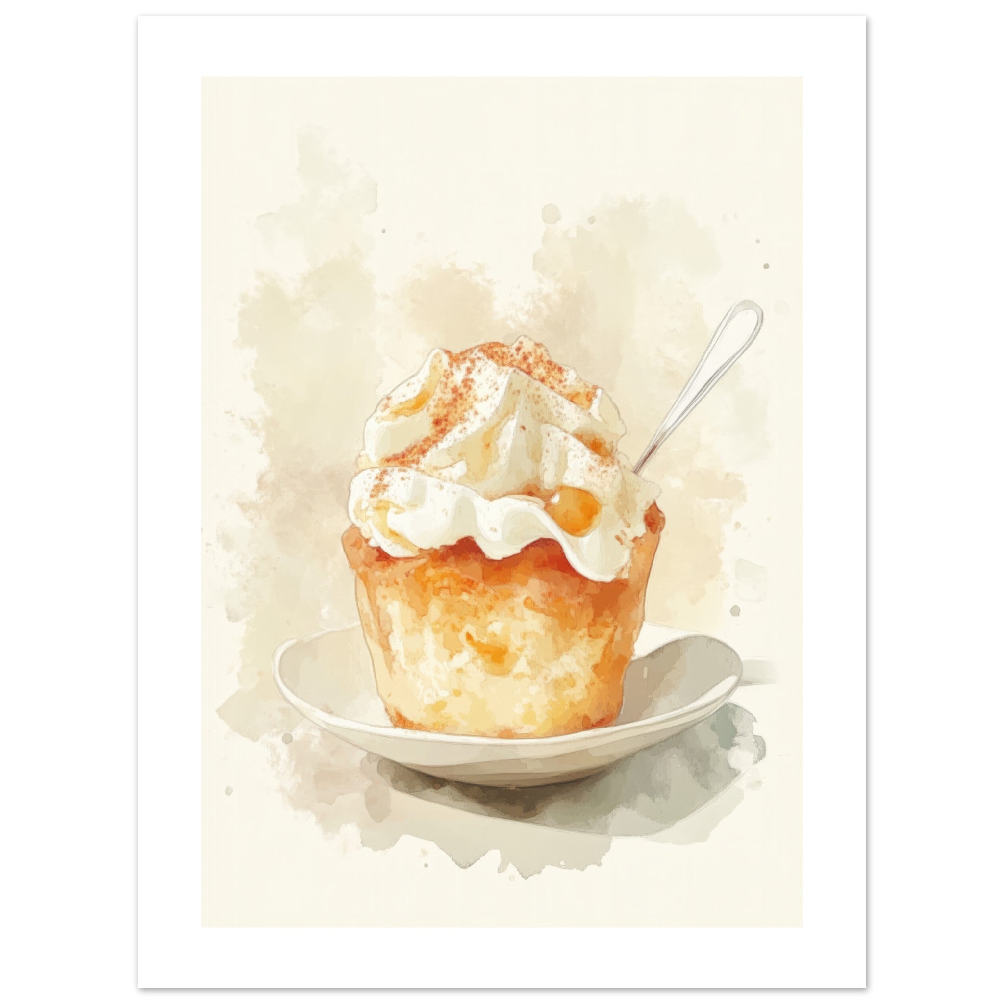 Bread Pudding Watercolor Painting Wall Art