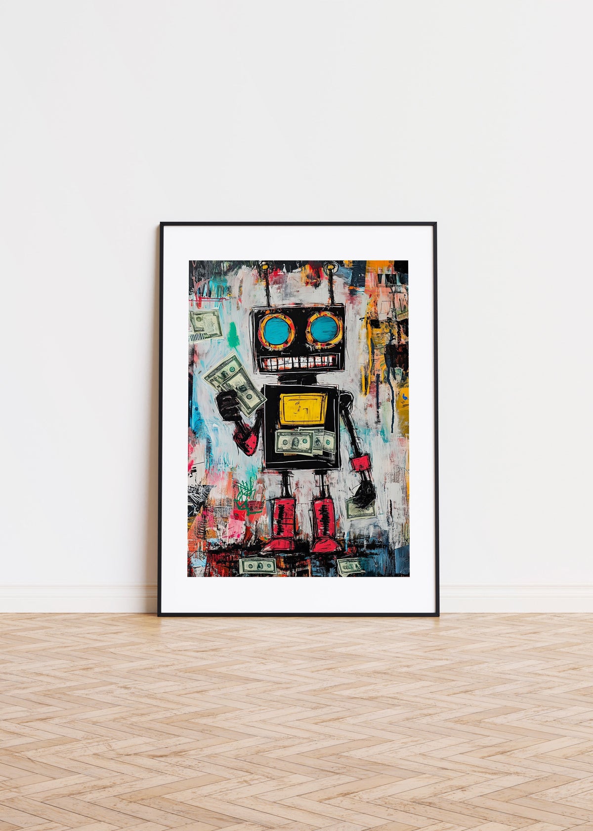 Basquiat inspired robot with money