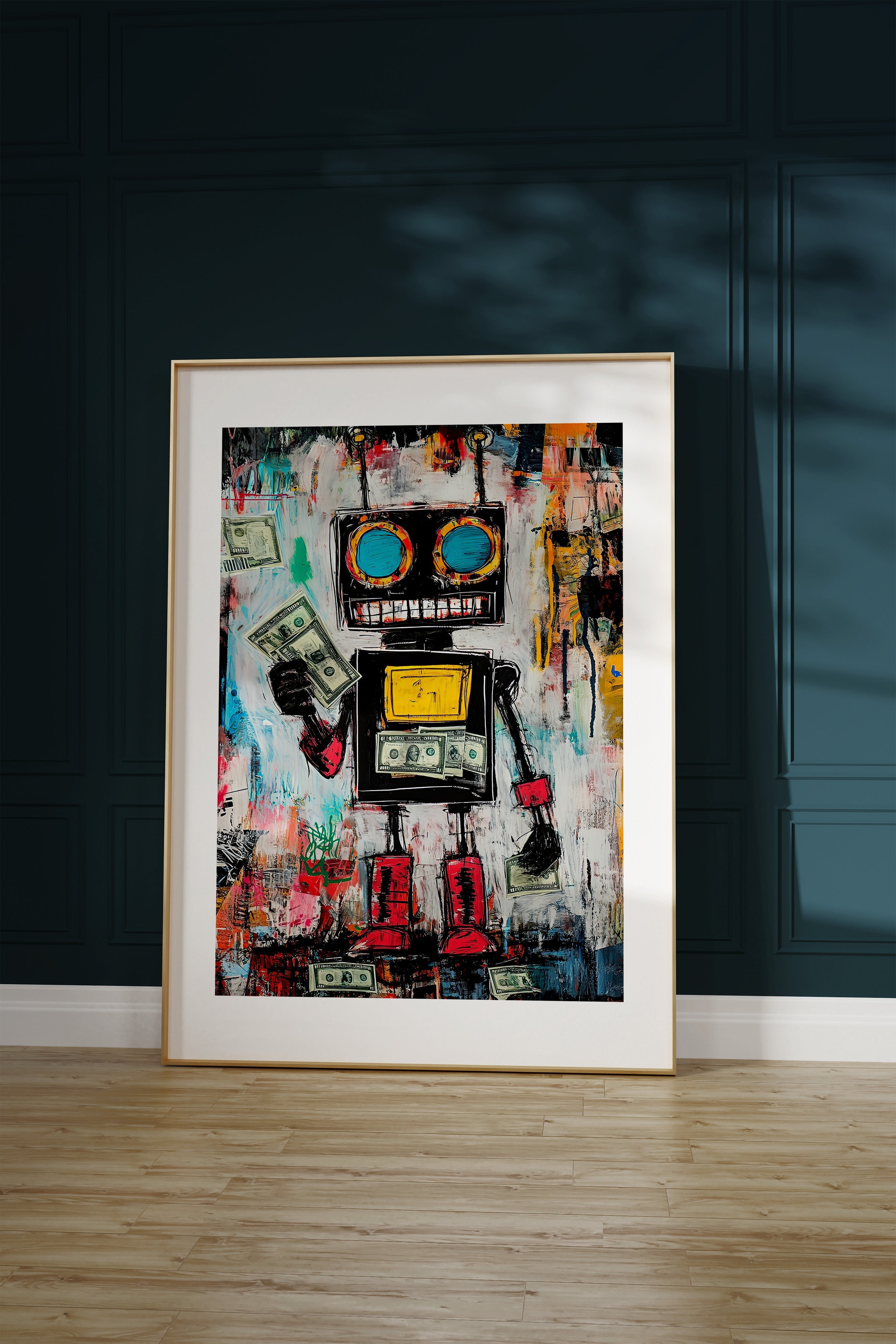 Basquiat inspired robot with money
