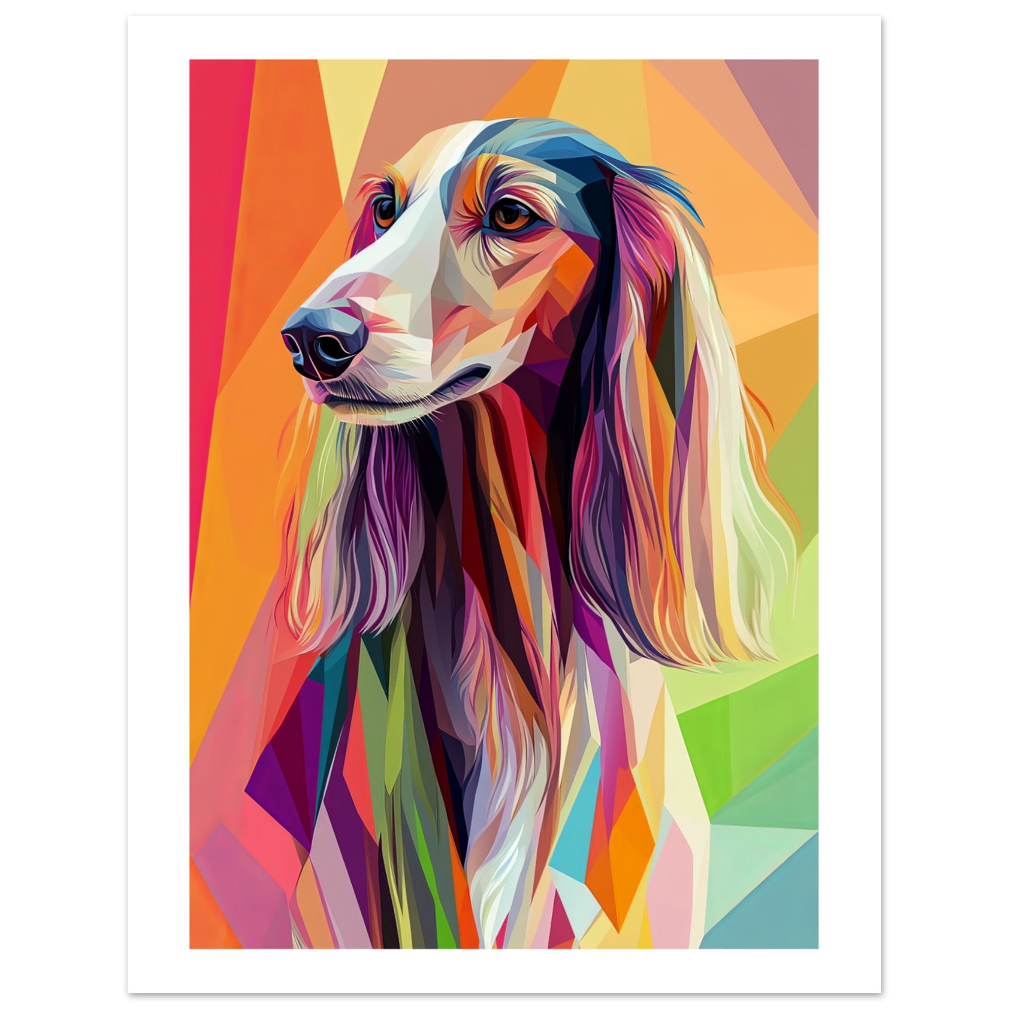 Afghan Hound Dog Illustrated with Colorful Triangles