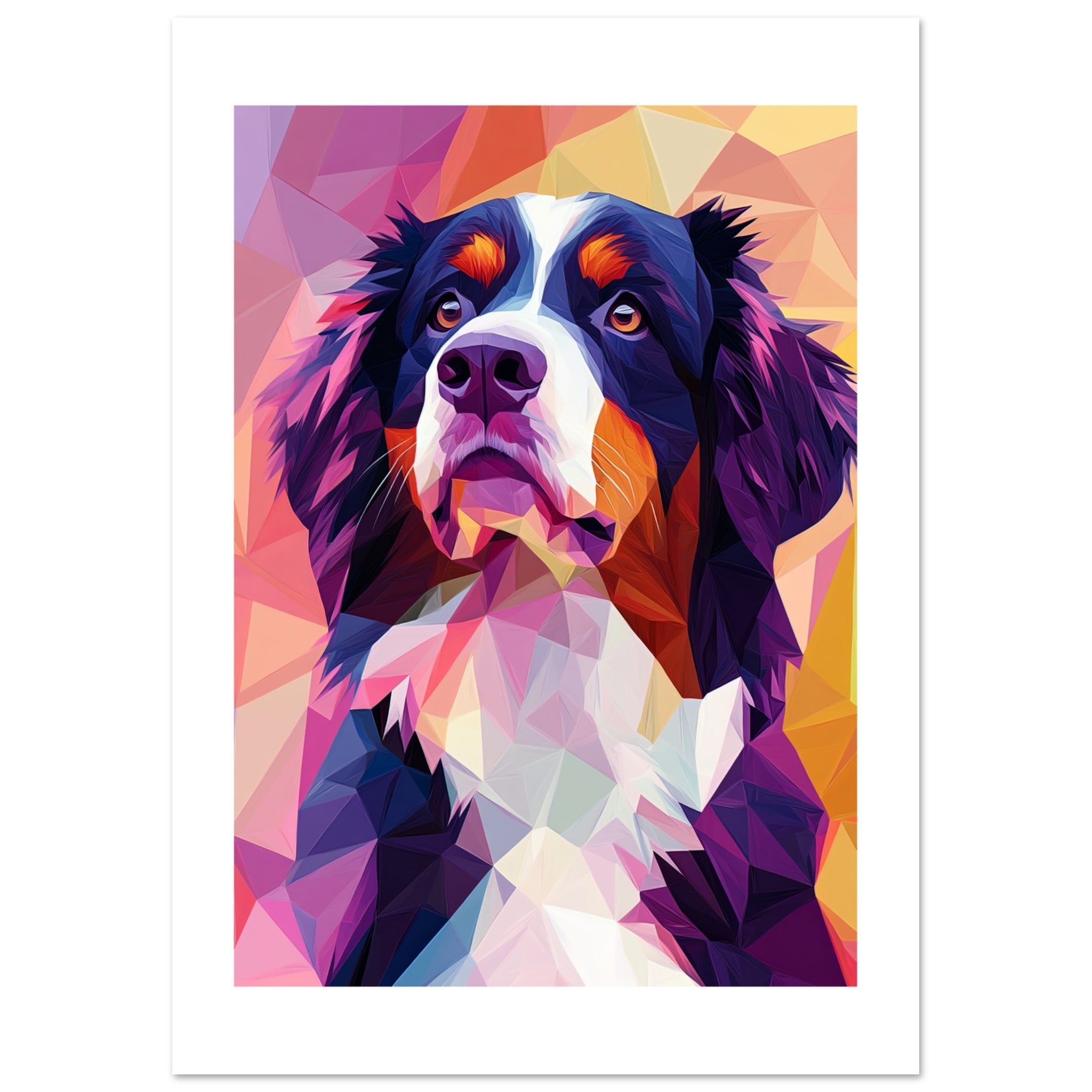 Bernese Pyrenees Dog Illustrated with Colorful Triangles 2