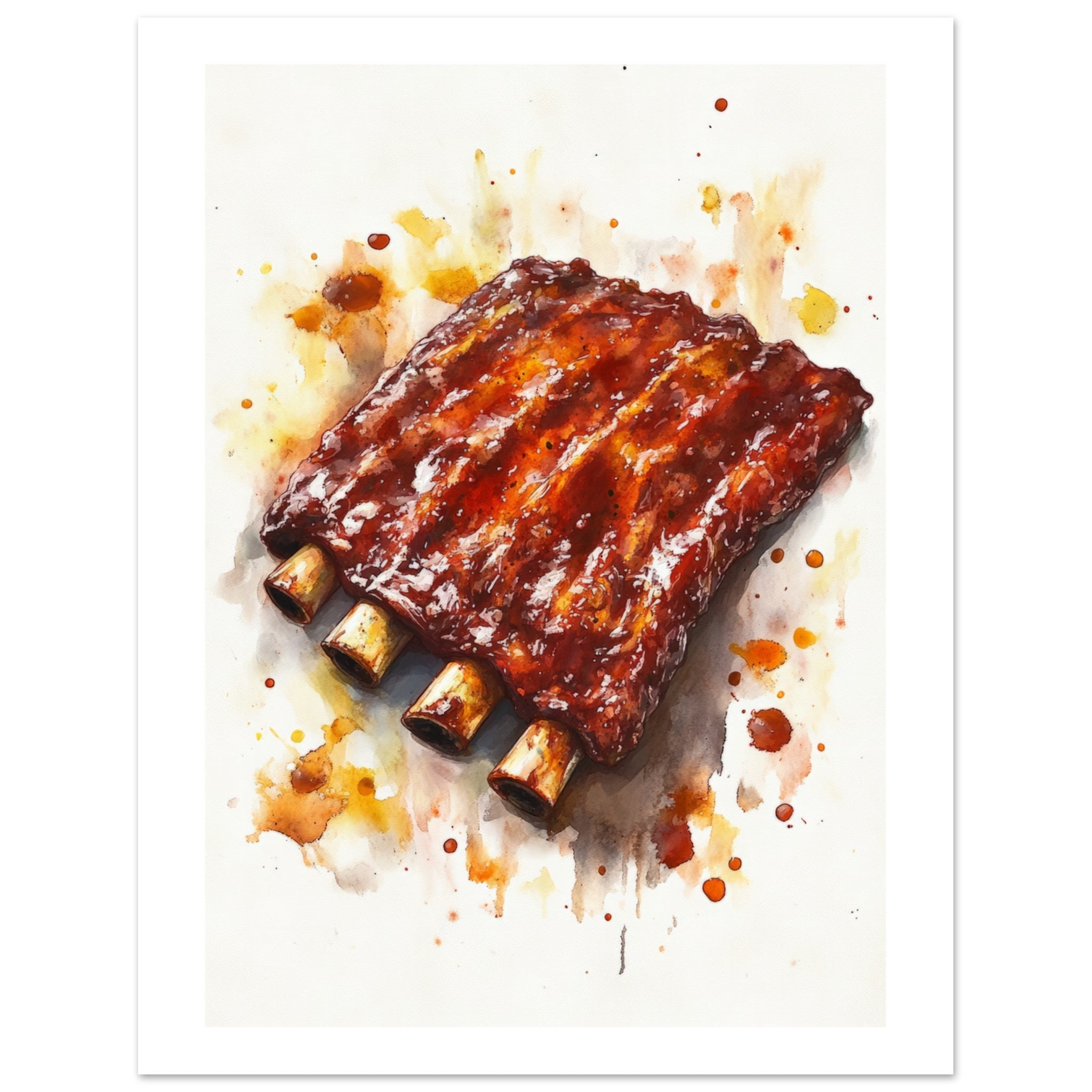 Bbq Ribs Watercolor Painting Wall Art