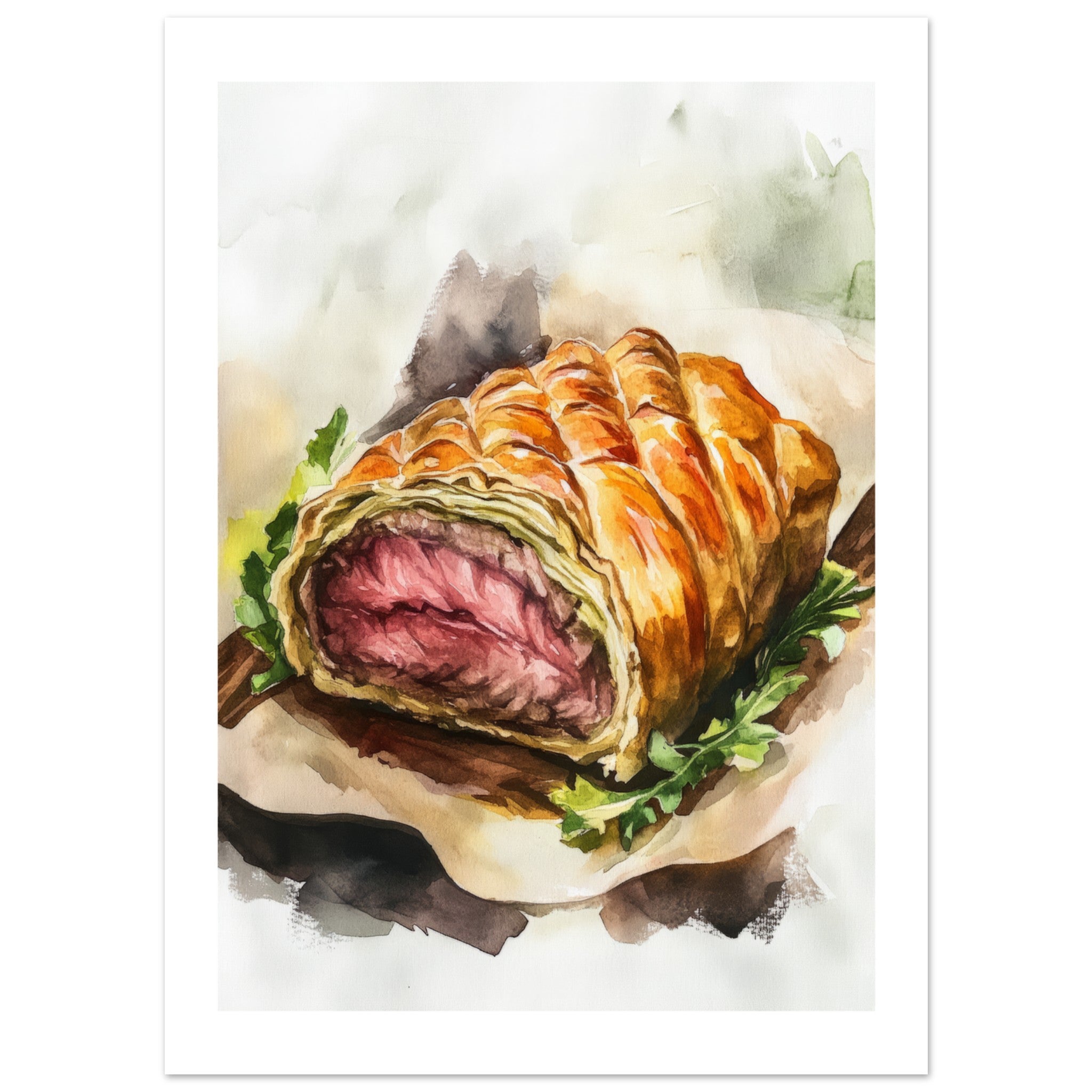 Beef Wellington Watercolor Painting Wall Art