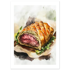Beef Wellington Watercolor Painting Wall Art