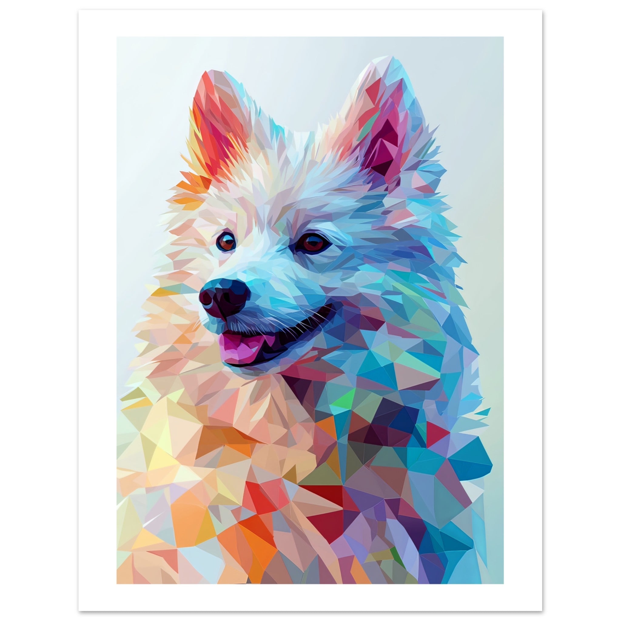 American Eskimo Dog Illustrated with Colorful Triangles 1