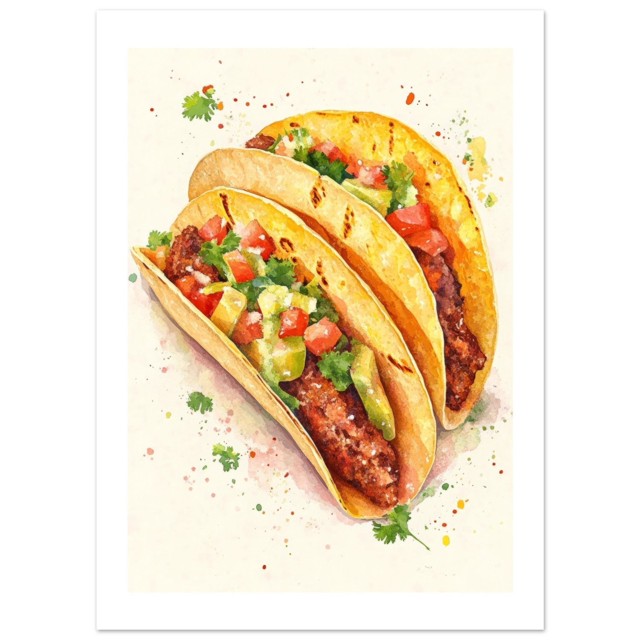 Beef Tacos Watercolor Painting Wall Art