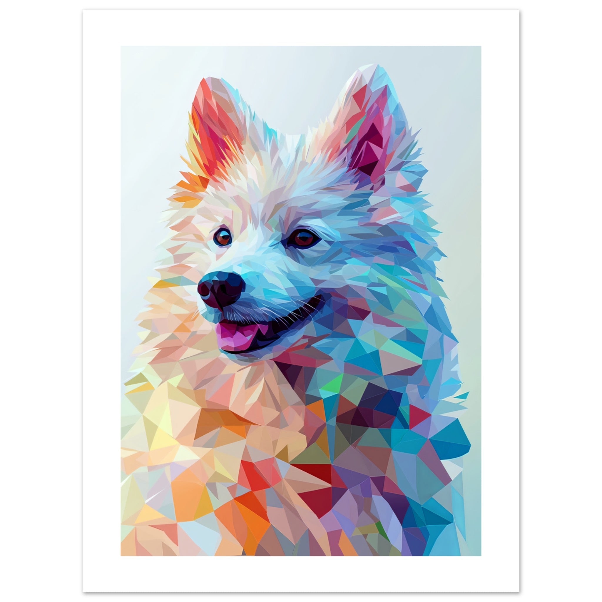 American Eskimo Dog Illustrated with Colorful Triangles 1
