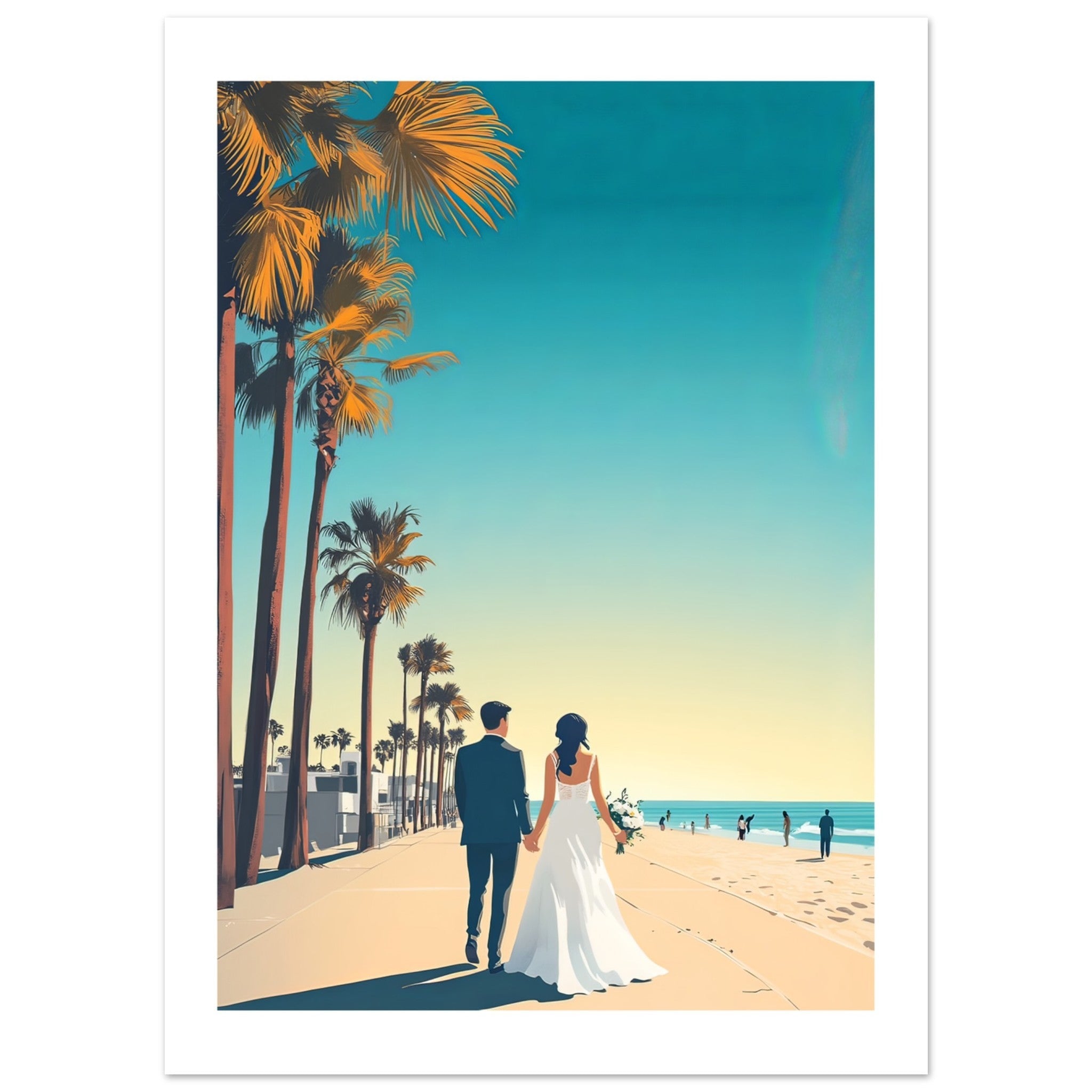An asian wedding couple infront of Venice Beach i