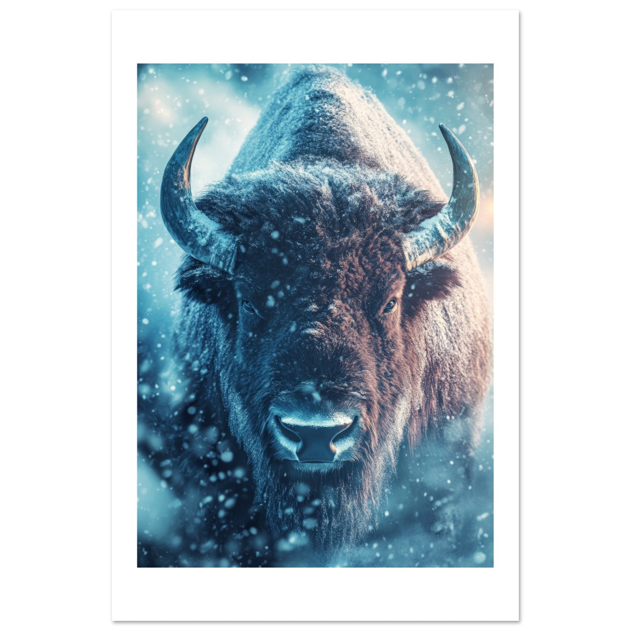 Bison portrait in a snowstorm