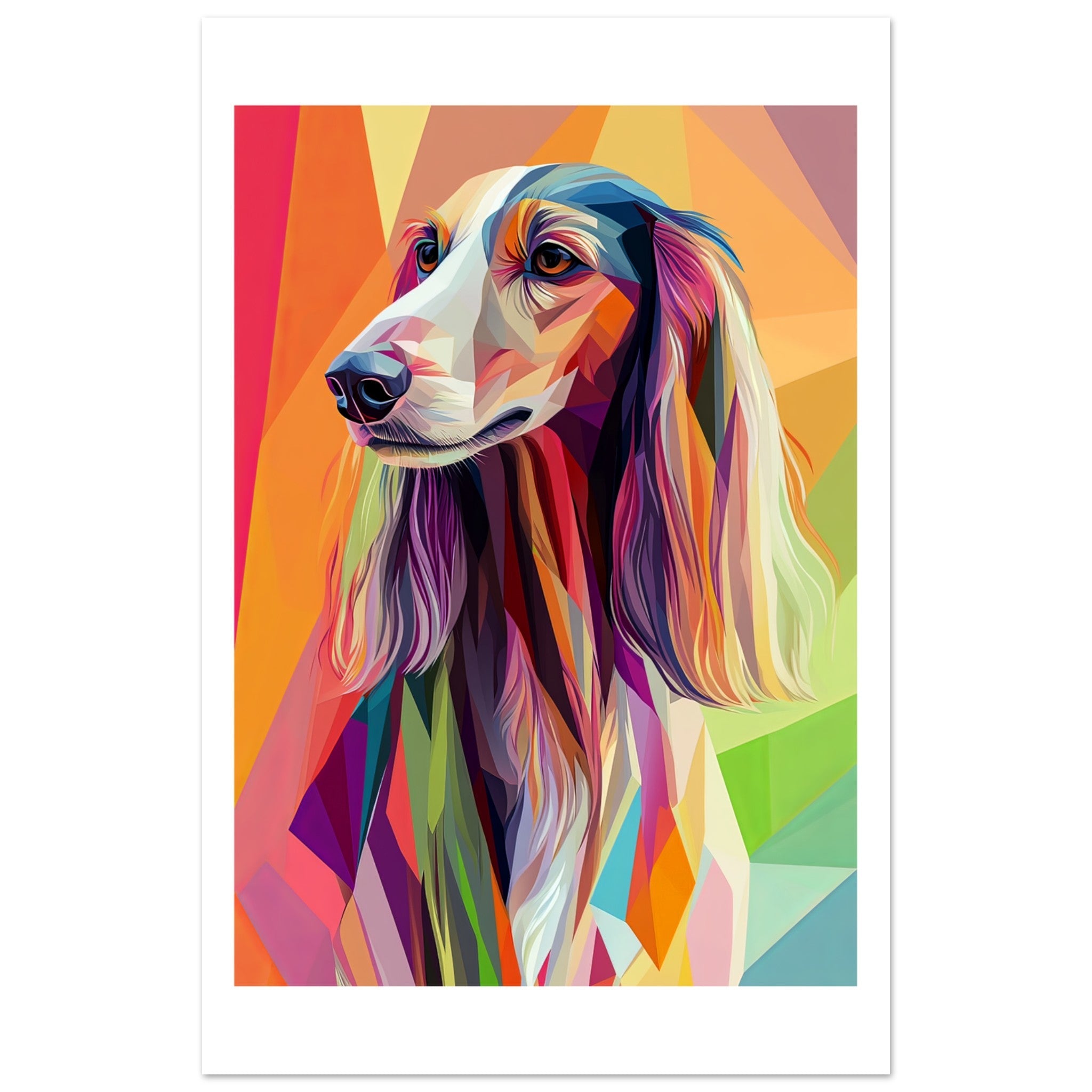Afghan Hound Dog Illustrated with Colorful Triangles