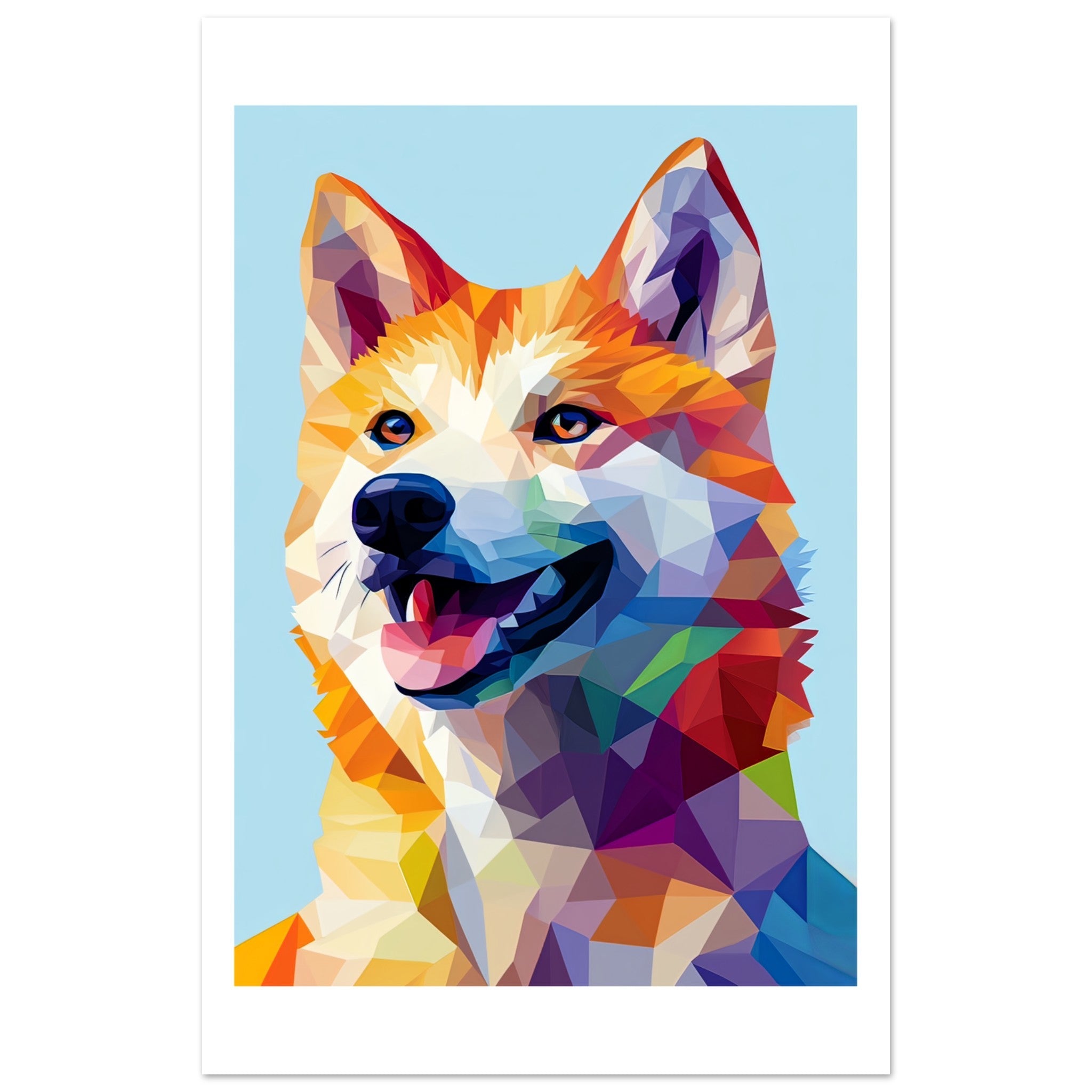 Akita Dog Illustrated with Colorful Triangles