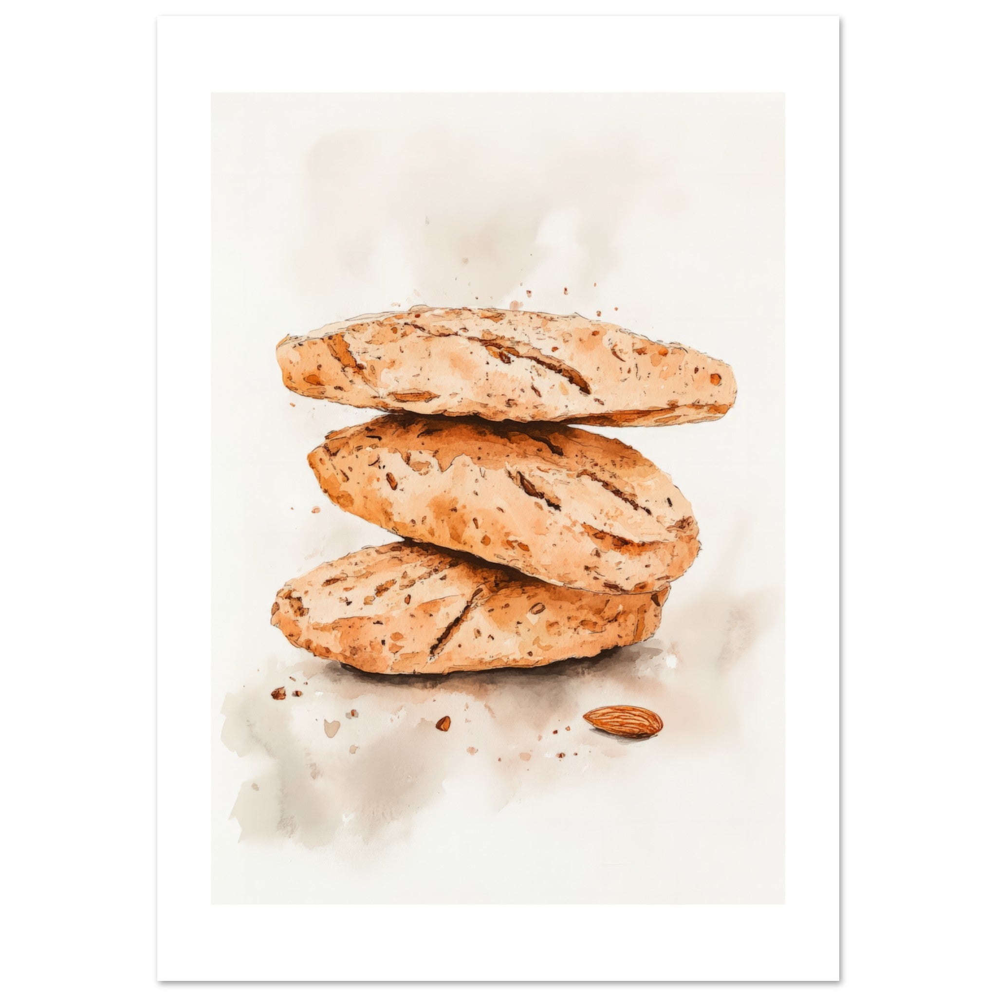 Almond Biscotti Watercolor Painting Wall Art