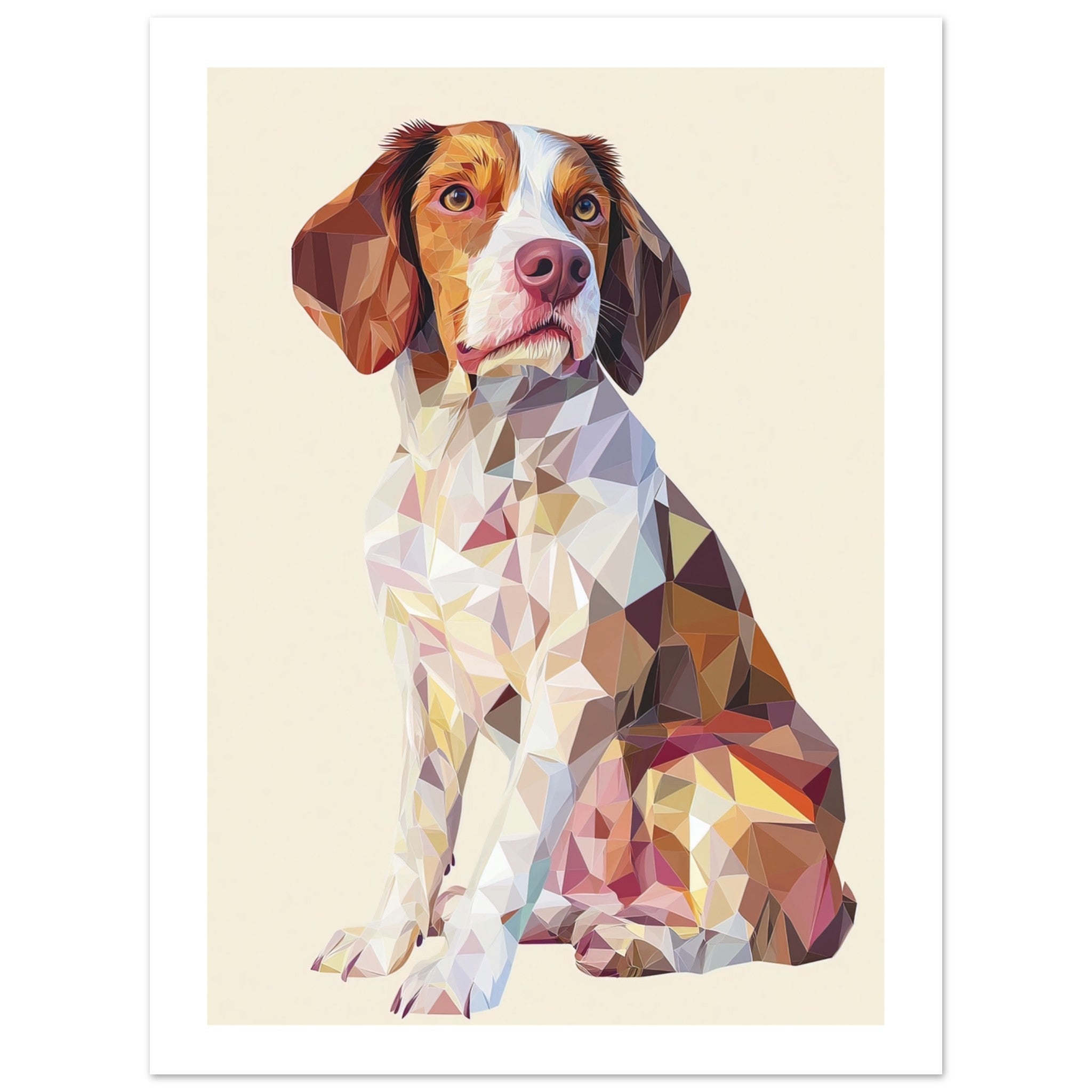 Brittany Spaniel Dog Illustrated with Colorful Triangles 2