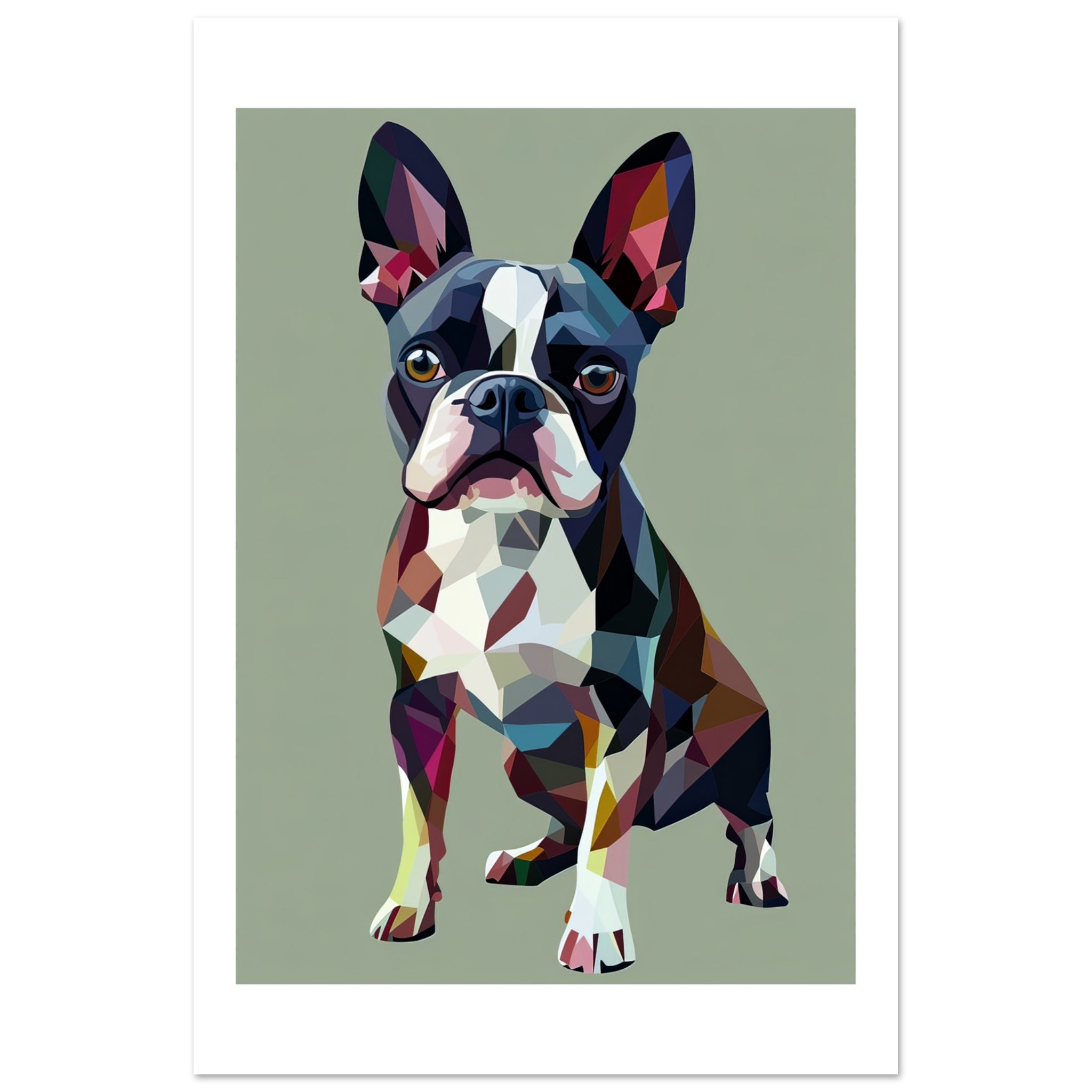Boston Terrier Dog Illustrated with Colorful Triangles 1