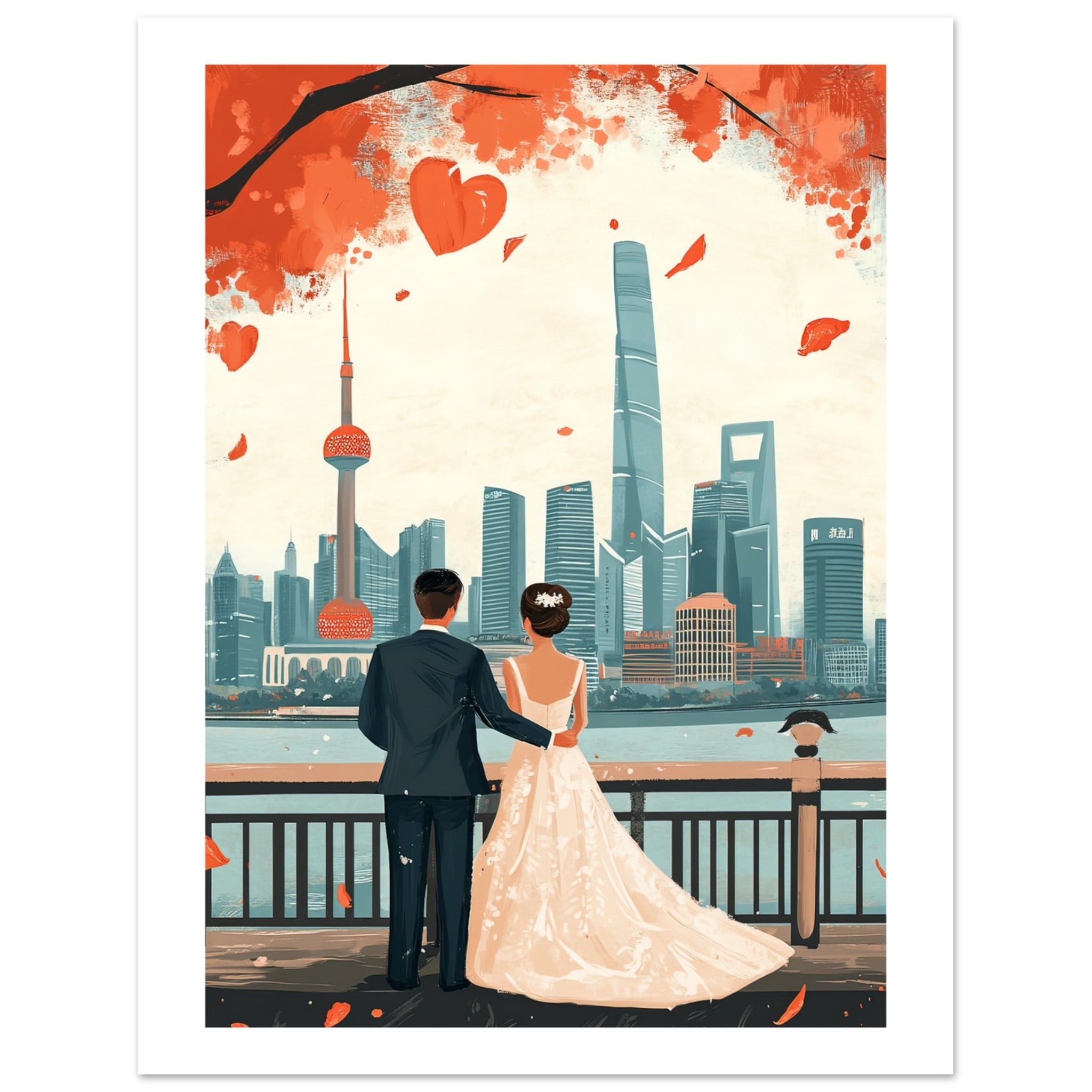 A wedding couple infront of Shanghai