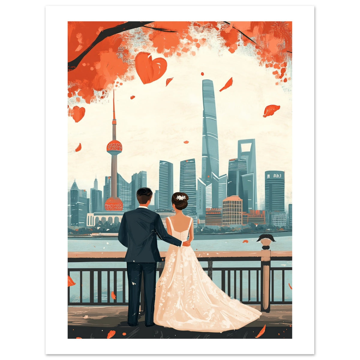 A wedding couple infront of Shanghai