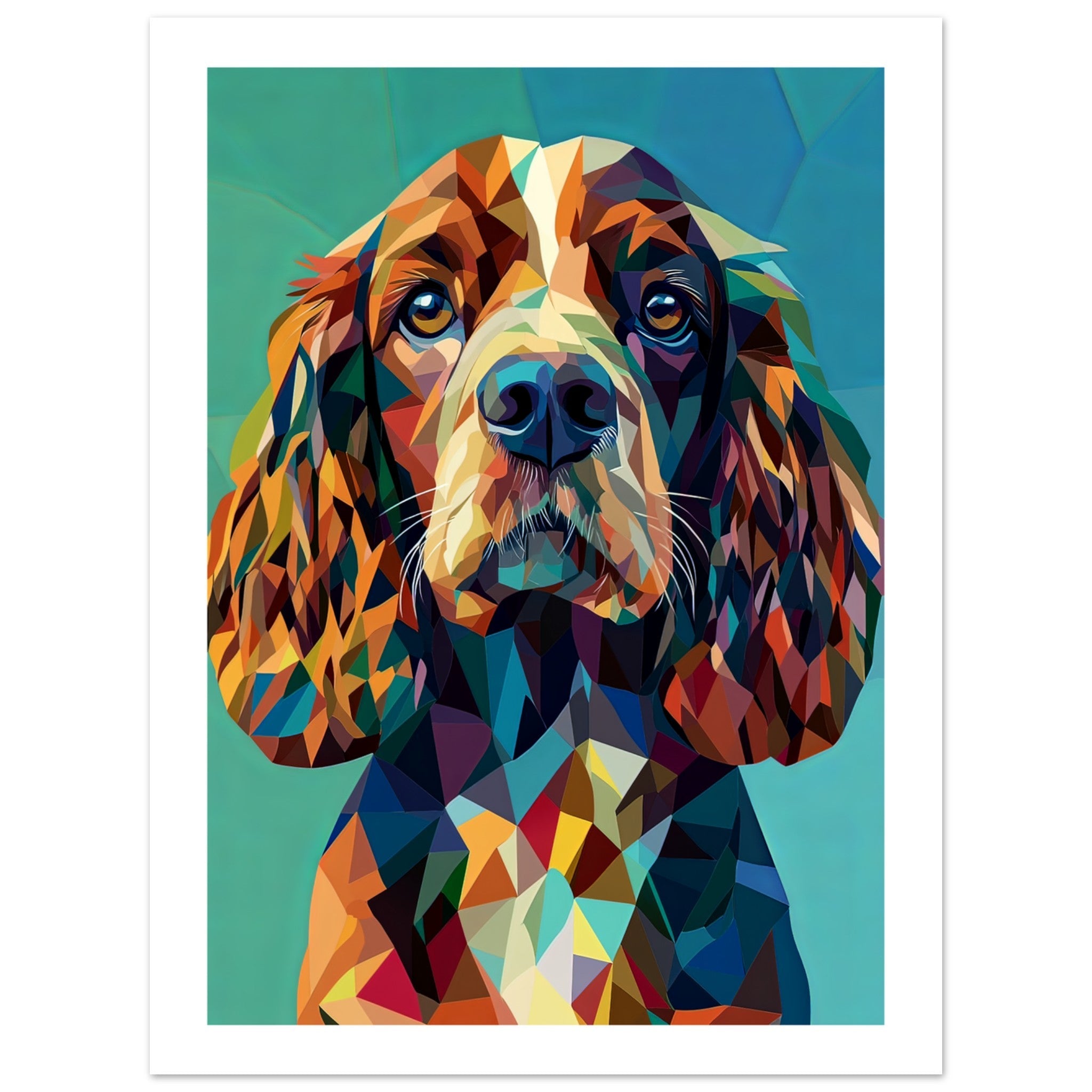 Boykin Spaniel Dog Illustrated with Colorful Triangles