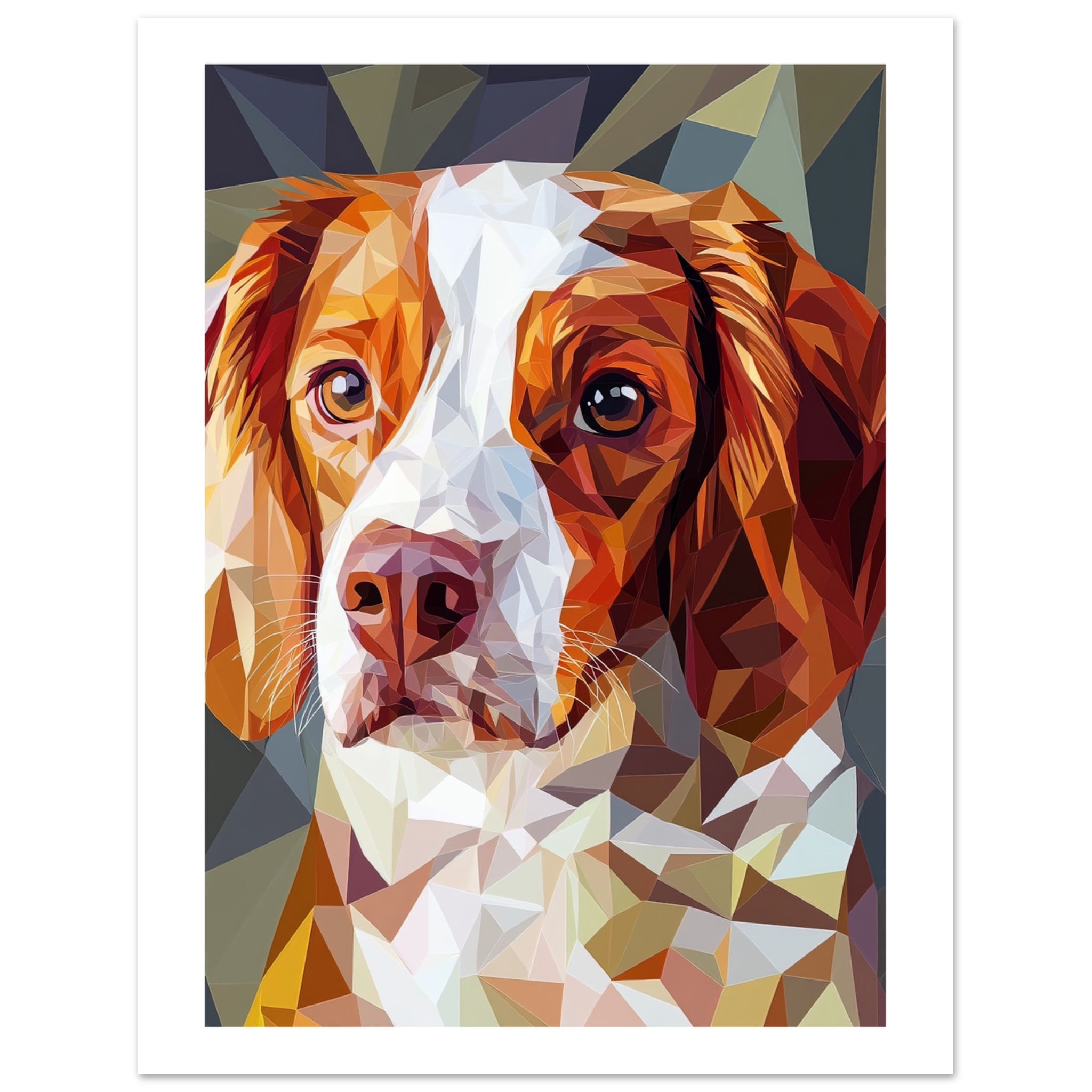Brittany Spaniel Dog Illustrated with Colorful Triangles 3