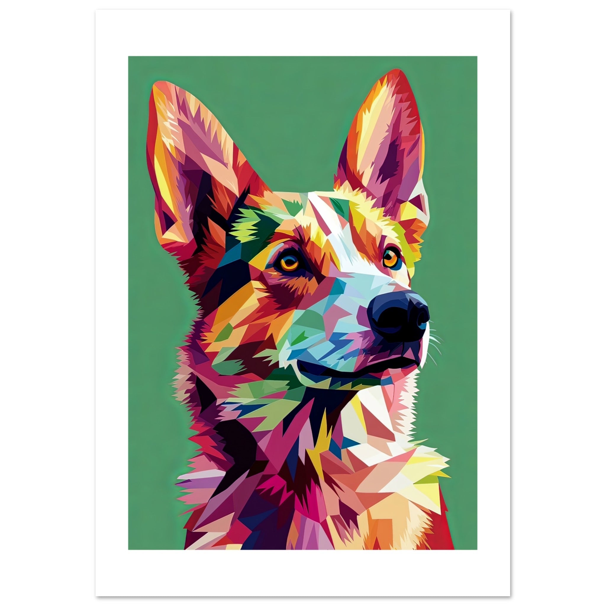 Australian Cattle Dog Illustrated with Colorful Triangles 1