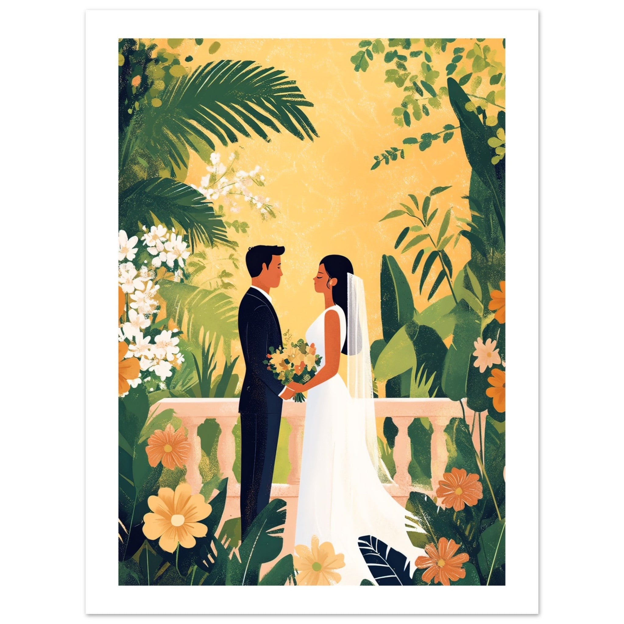 An asian wedding couple infront of a garden 2