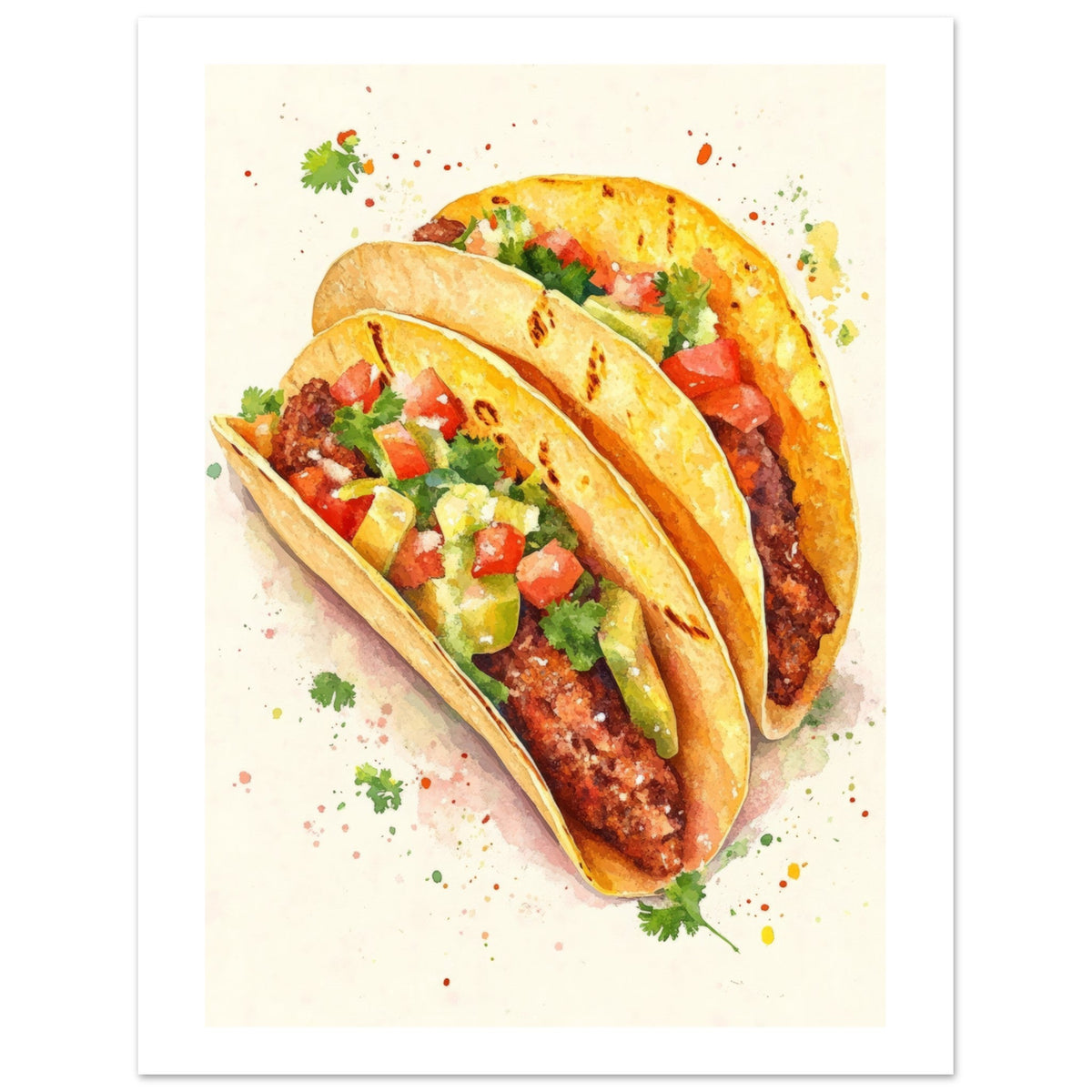 Beef Tacos Watercolor Painting Wall Art