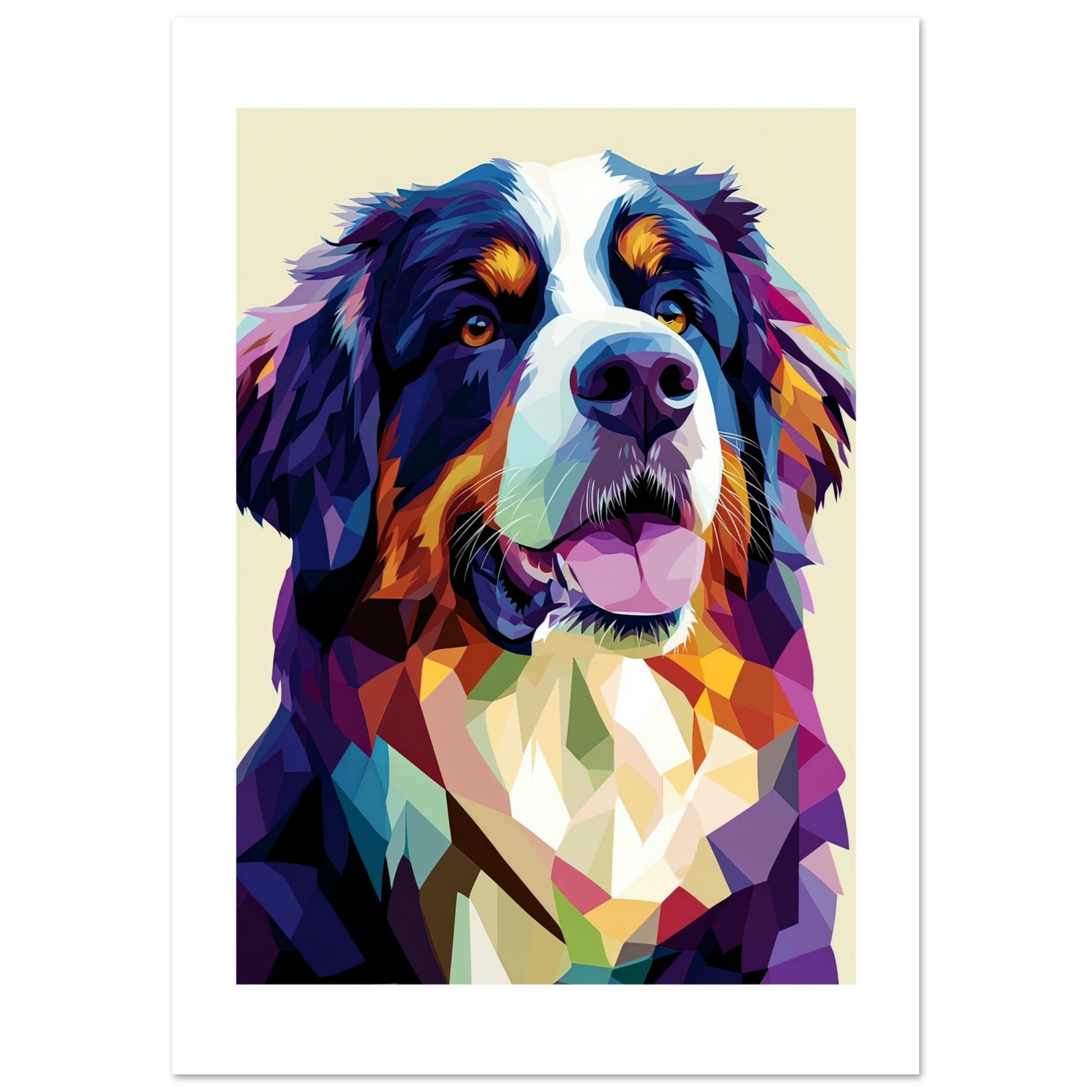 Bernese Pyrenees Dog Illustrated with Colorful Triangles