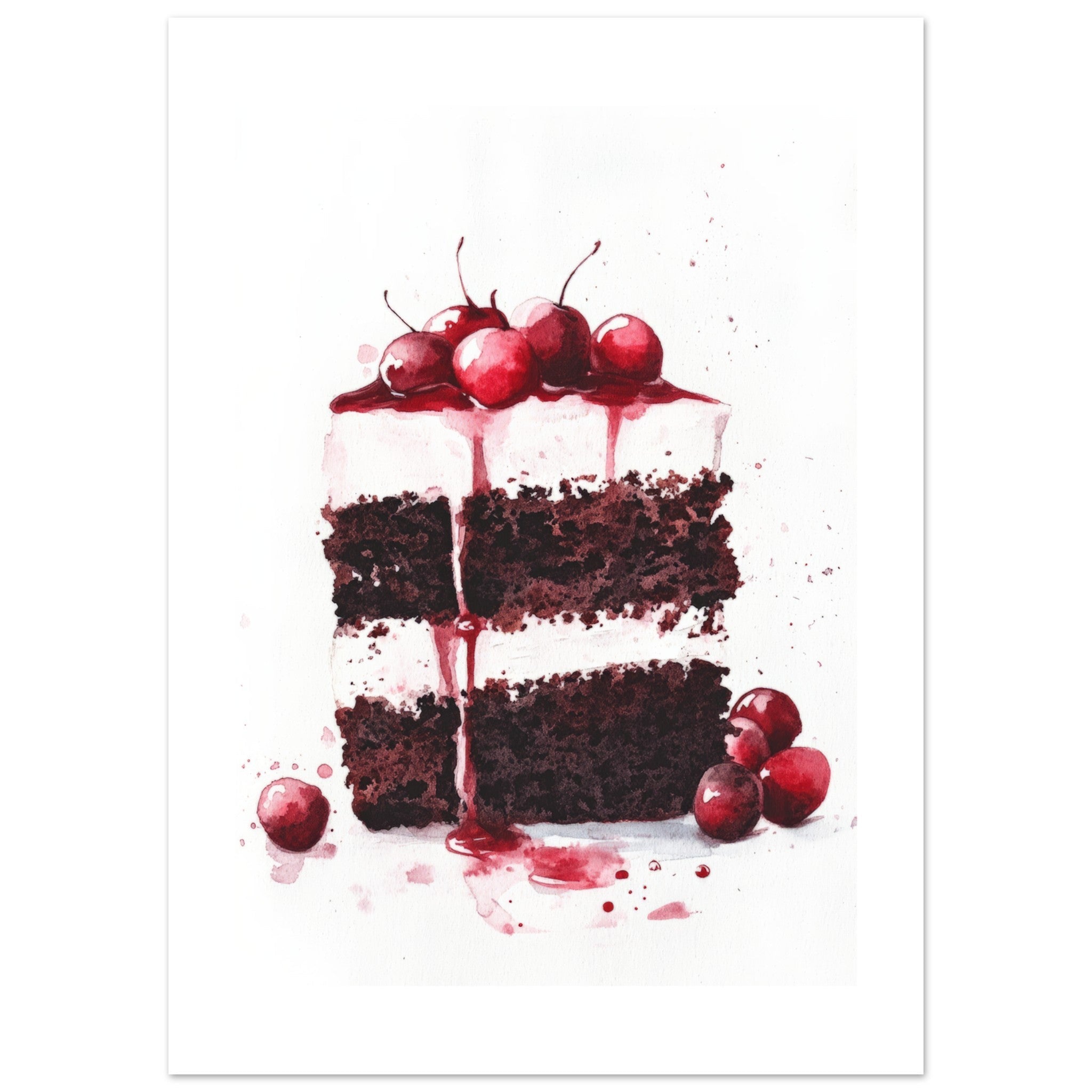 Black Forest Cake Watercolor Painting Wall Art 2
