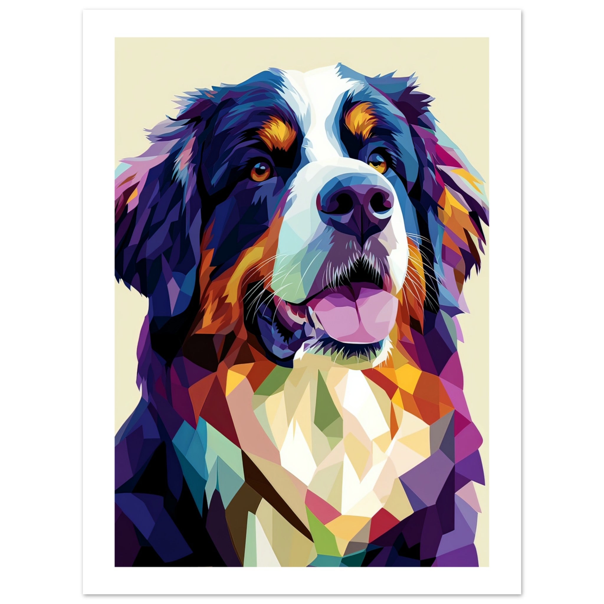 Bernese Pyrenees Dog Illustrated with Colorful Triangles