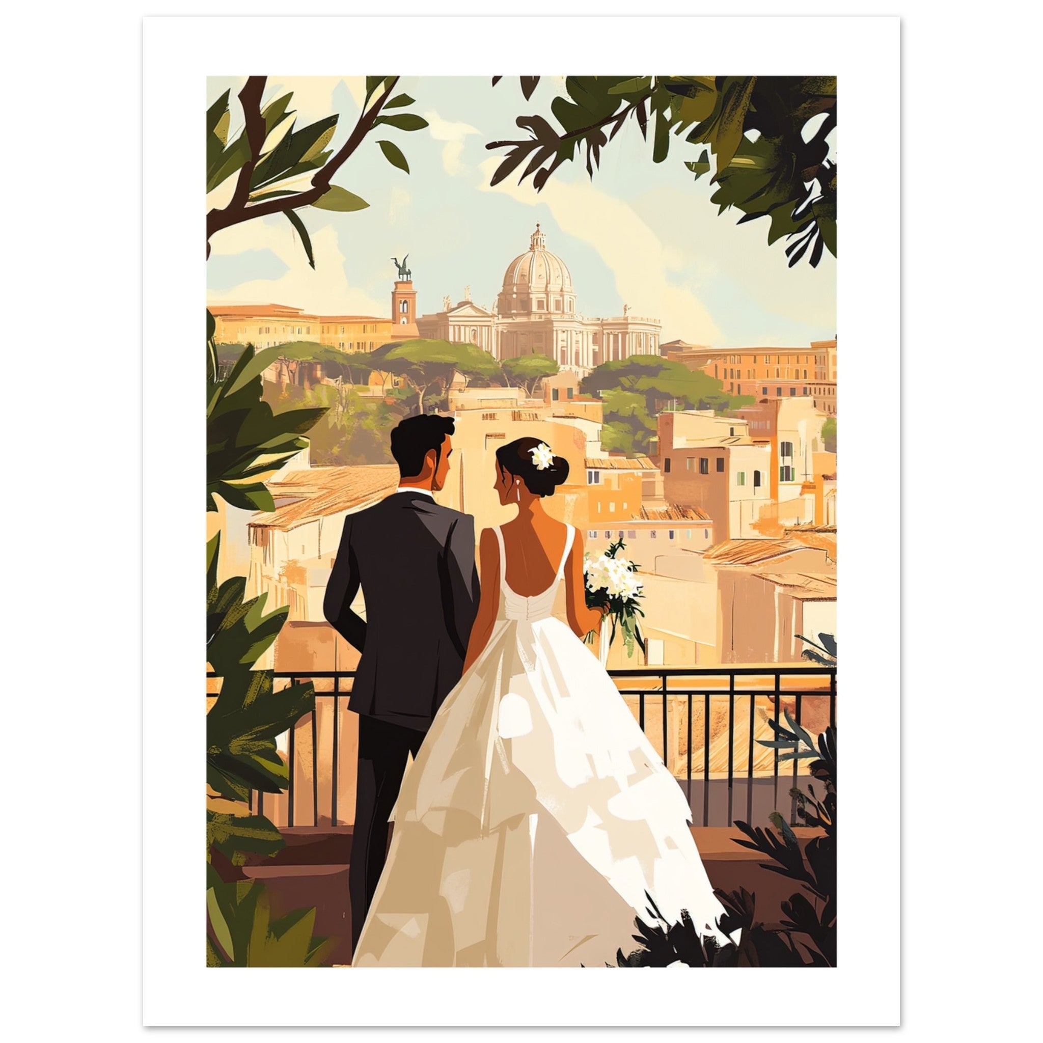 A mixed wedding couple infront of Rome