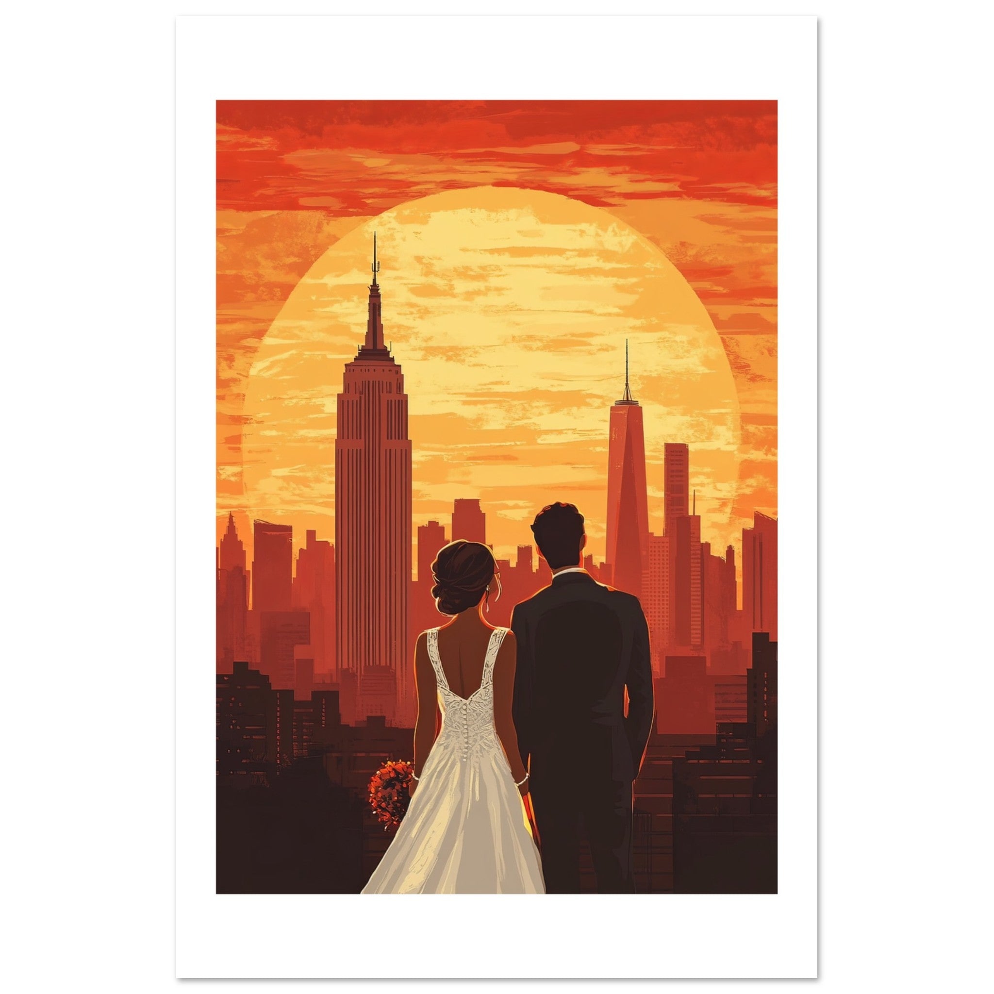 A wedding couple infront of New York 1