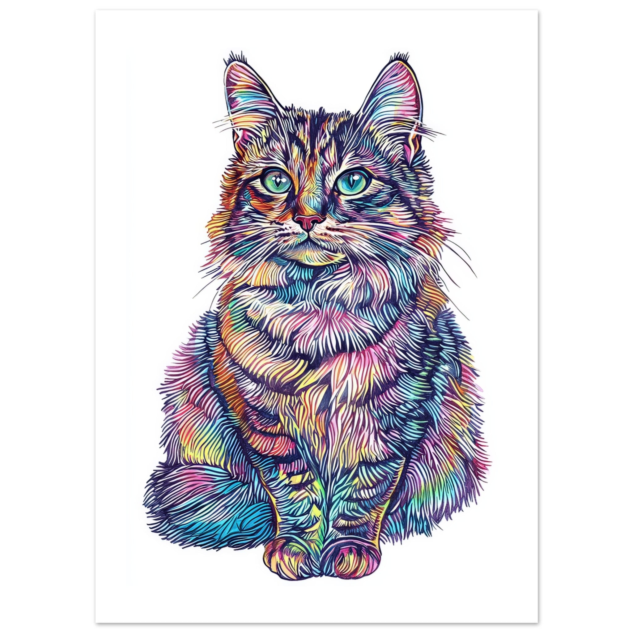 American Bobtail Cat Painted With Tone Pen 1