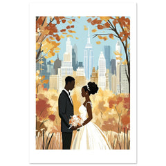 A black wedding couple infront of New York 1