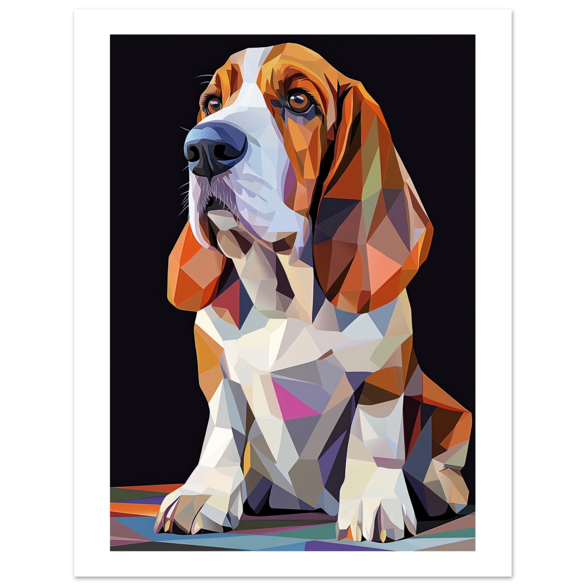 Basset Hound Dog Illustrated with Colorful Triangles 1