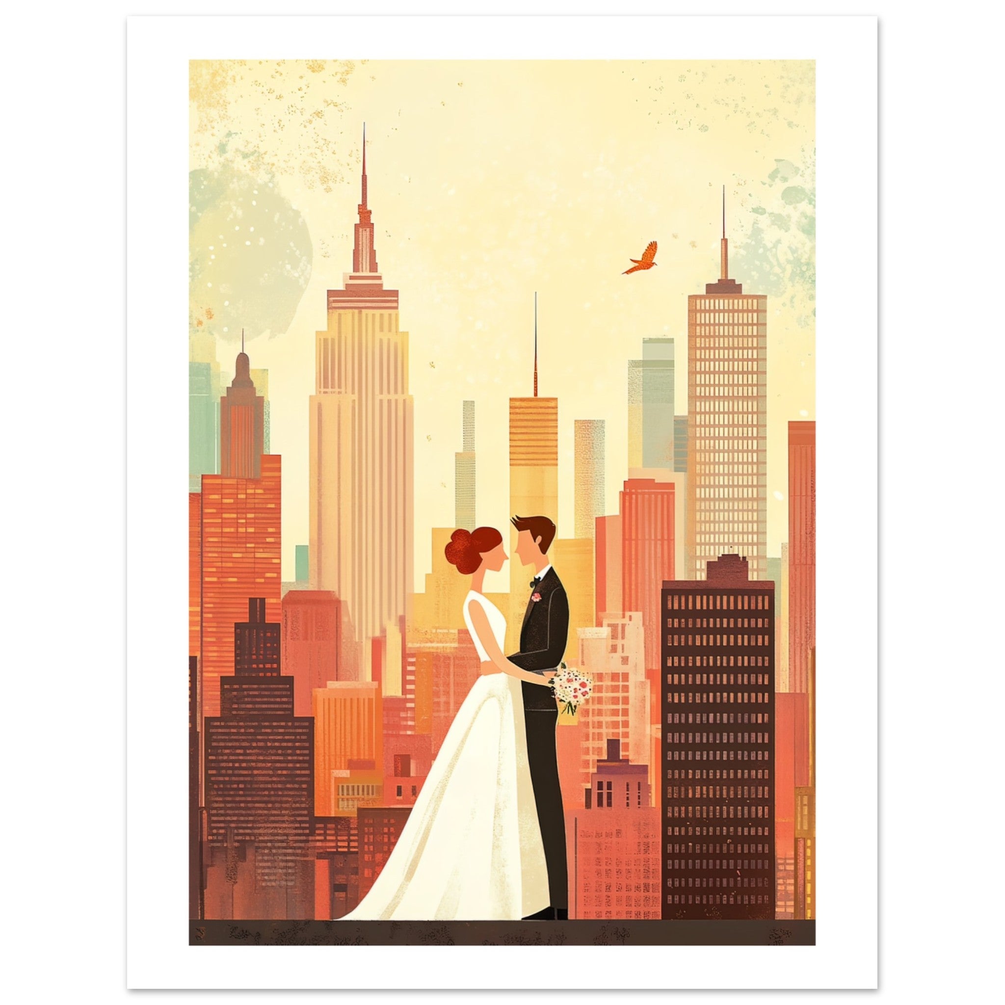 A wedding couple infront of New York