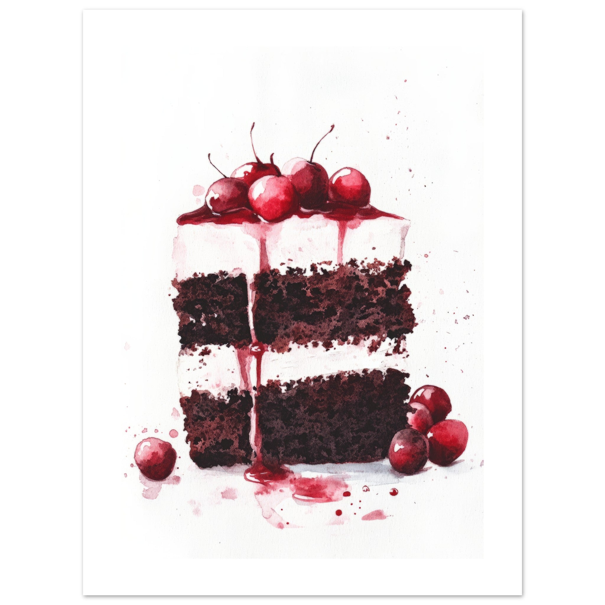 Black Forest Cake Watercolor Painting Wall Art 2