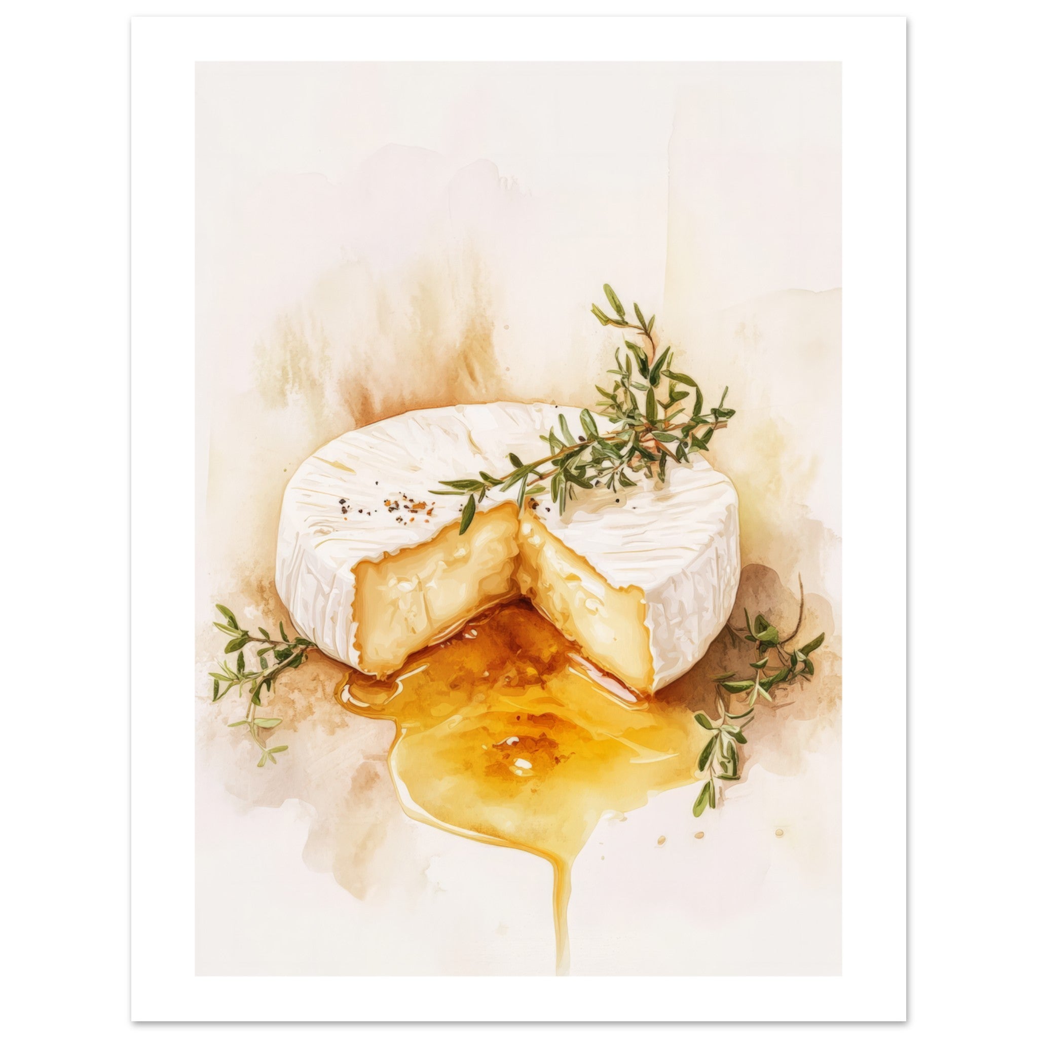 Baked Brie With Honey Watercolor Painting Wall Art 1