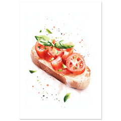 Bruschetta With Tomato And Basil Watercolor Painting Wall Art 1