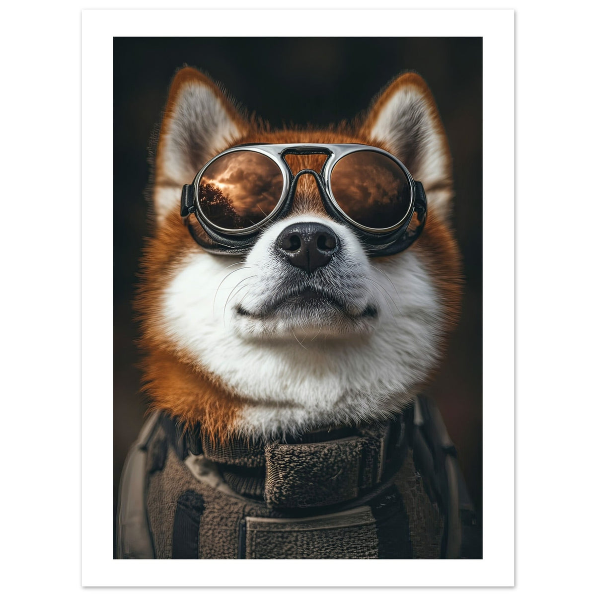 Akita Dog Wearing Pilot Sunglasses