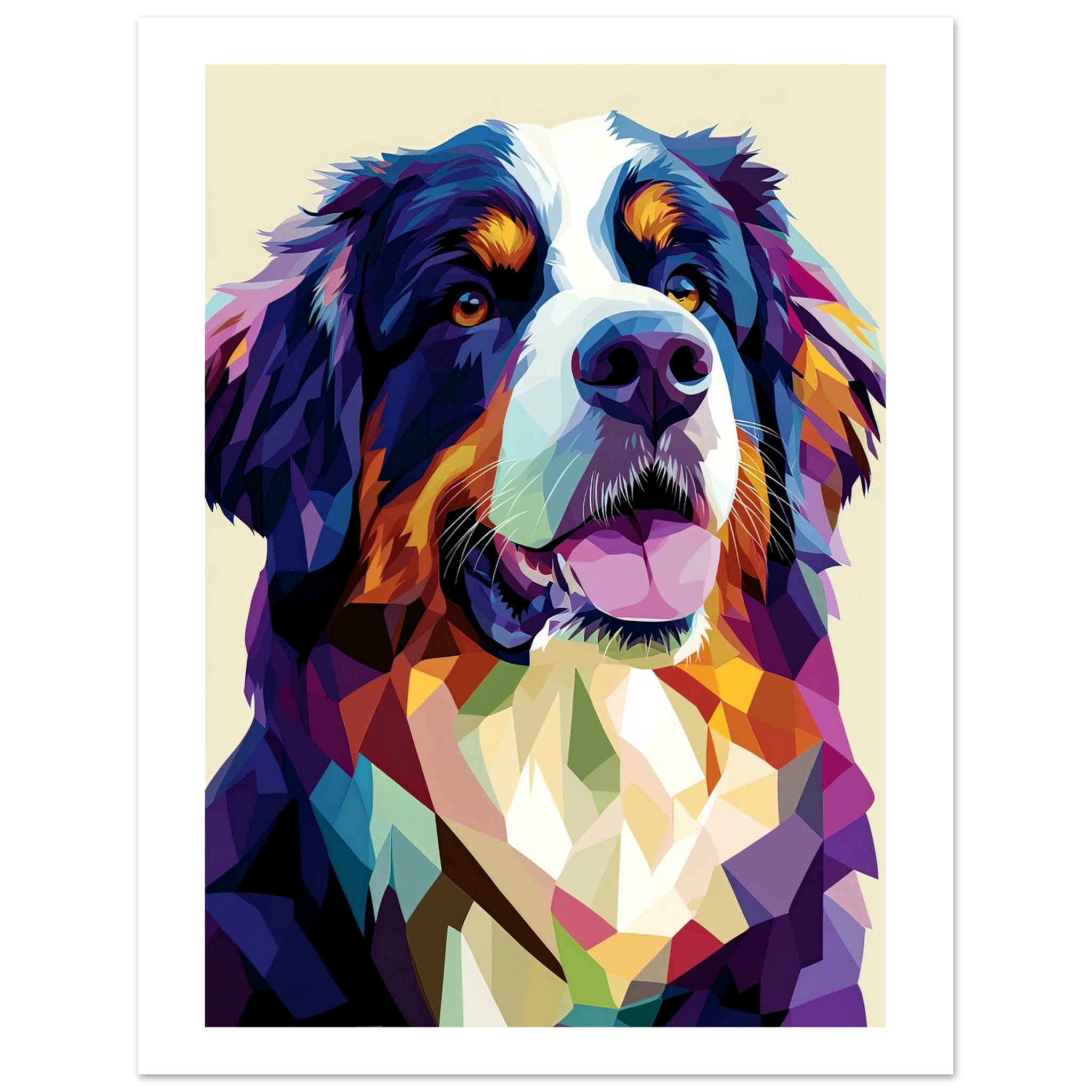 Bernese Pyrenees Dog Illustrated with Colorful Triangles