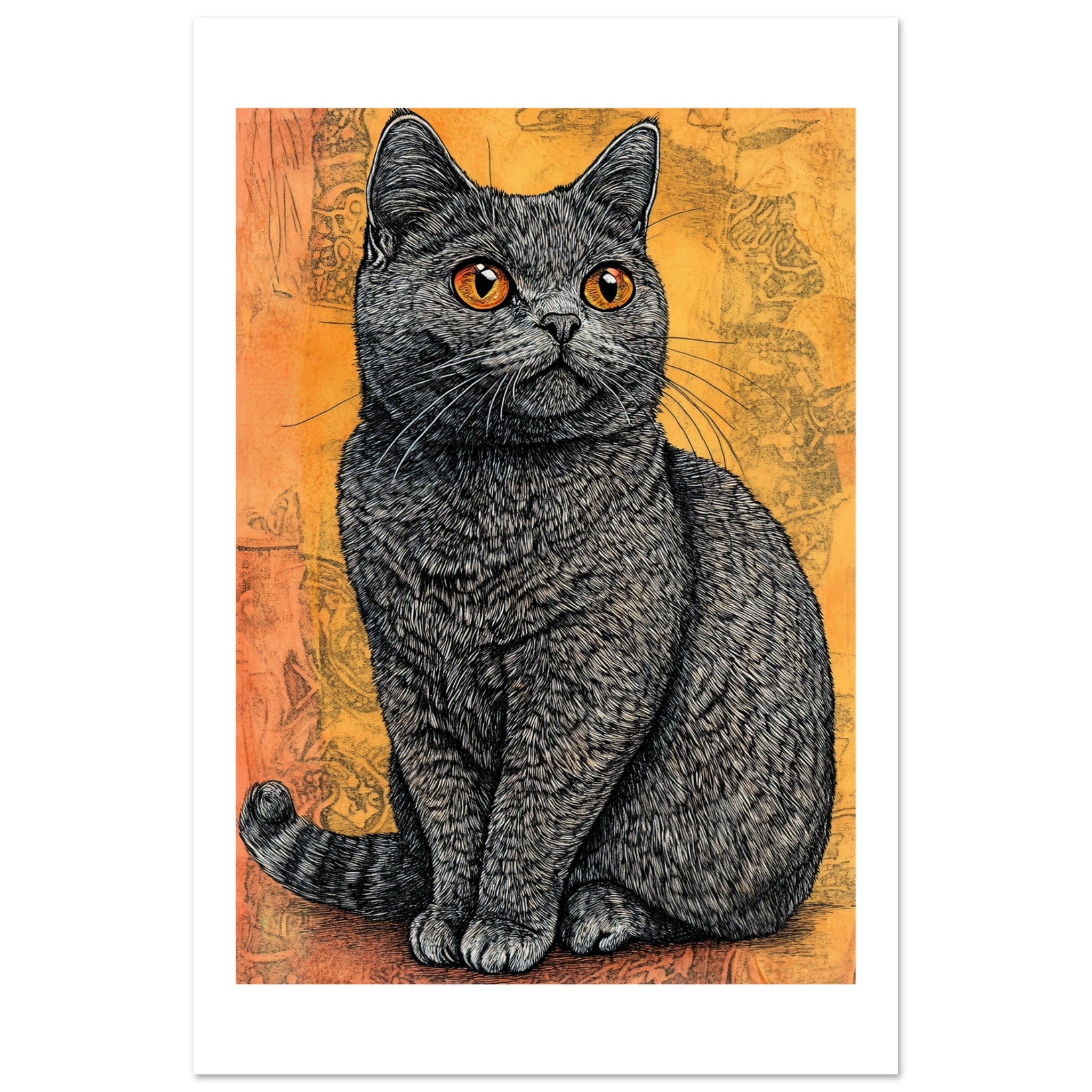 British Shorthair Cat Painted With Tone Pen 1