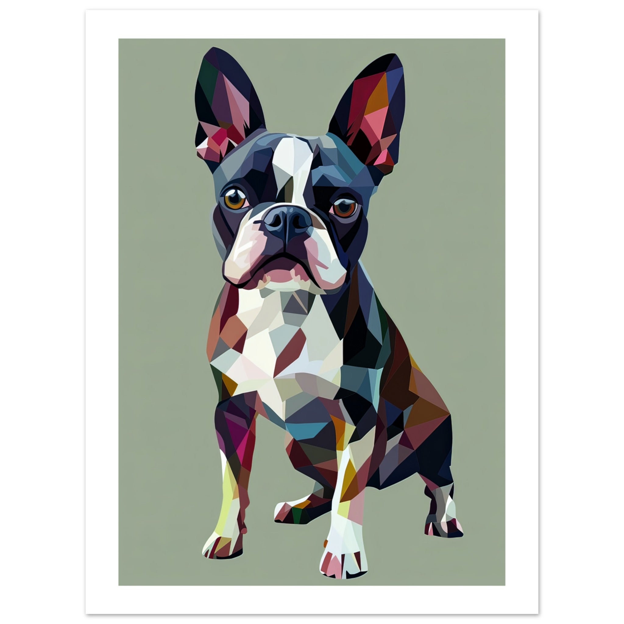 Boston Terrier Dog Illustrated with Colorful Triangles 1