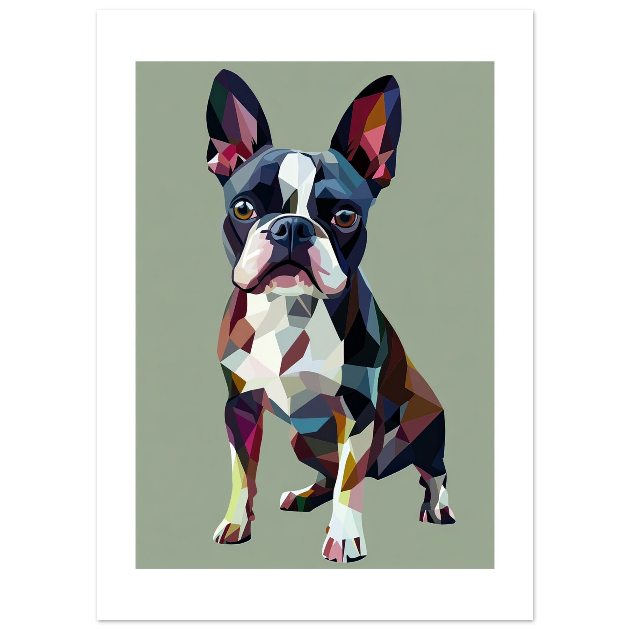 Boston Terrier Dog Illustrated with Colorful Triangles 1