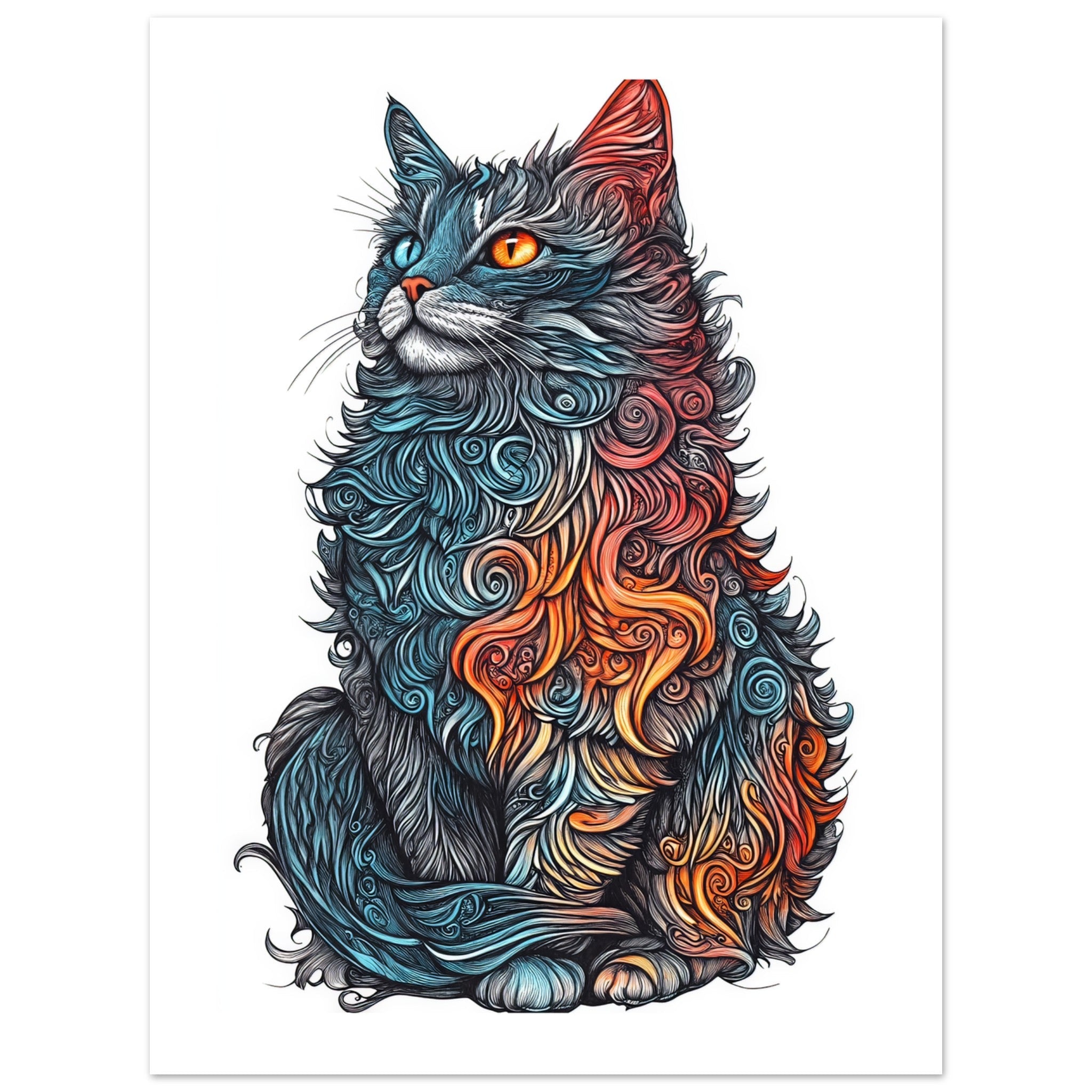 American Curl Cat Painted With Tone Pen