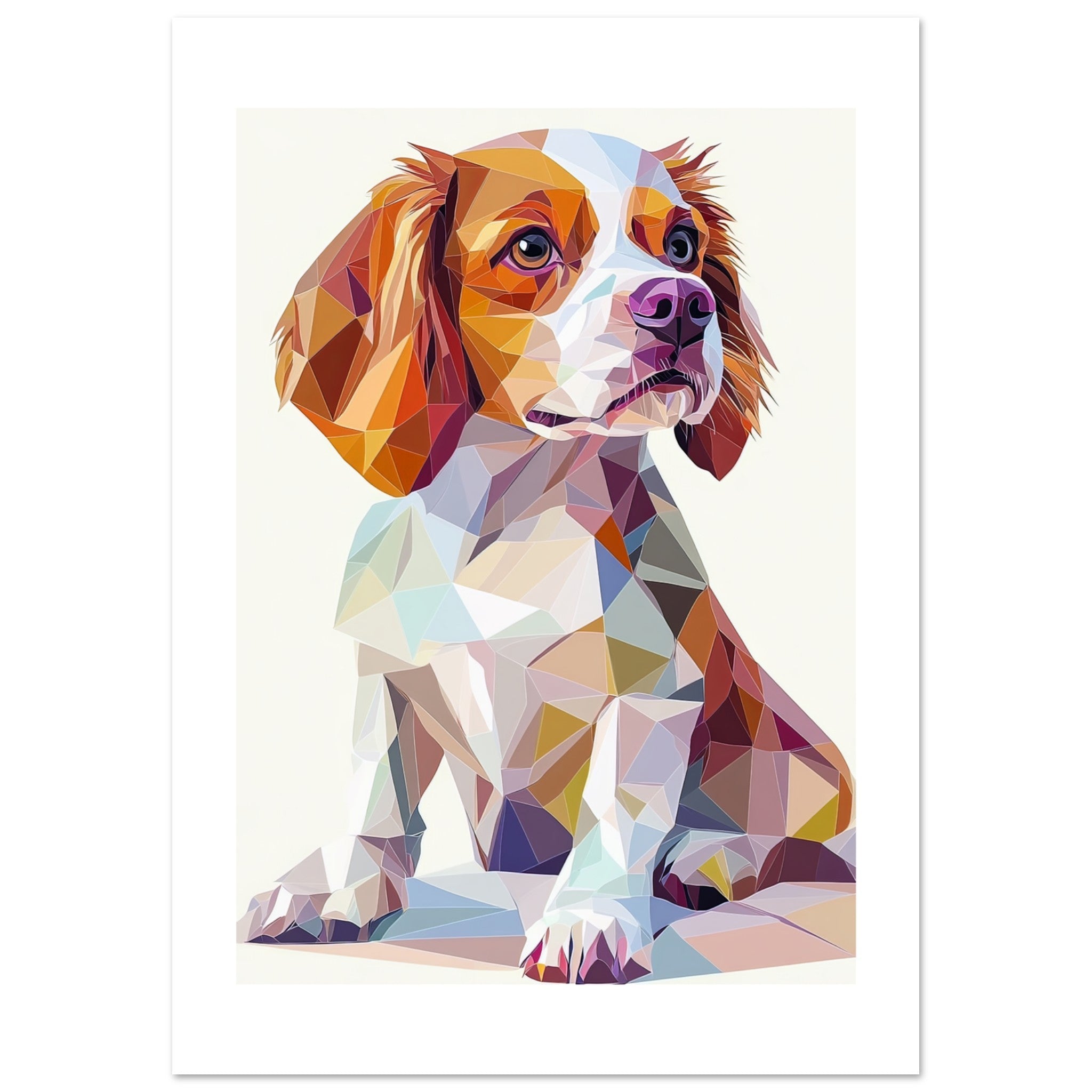 Brittany Spaniel Dog Illustrated with Colorful Triangles
