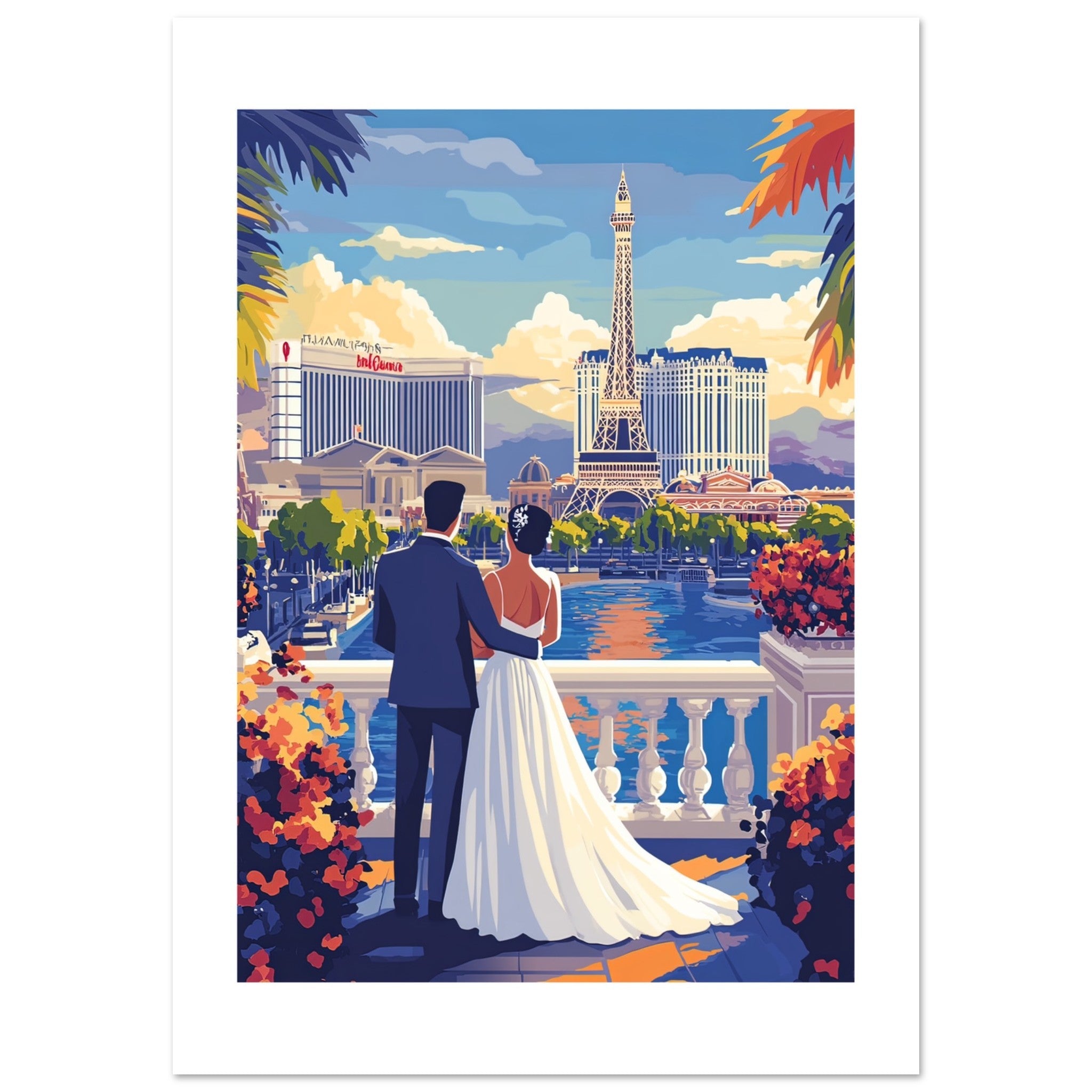 A wedding couple infront of Las Vegas