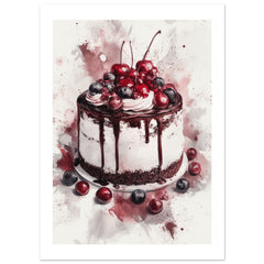 Black Forest Cake Watercolor Painting Wall Art