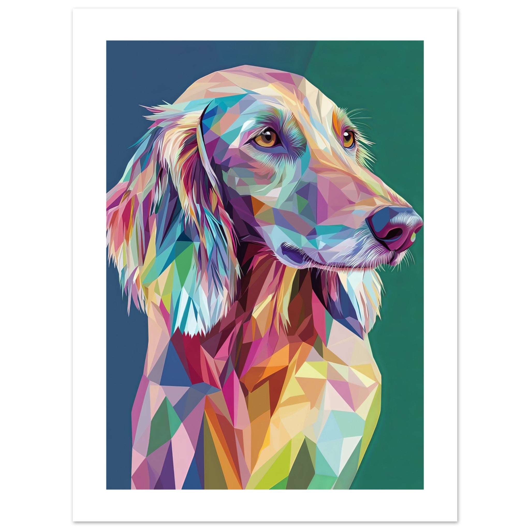 Afghan Hound Dog Illustrated with Colorful Triangles 1