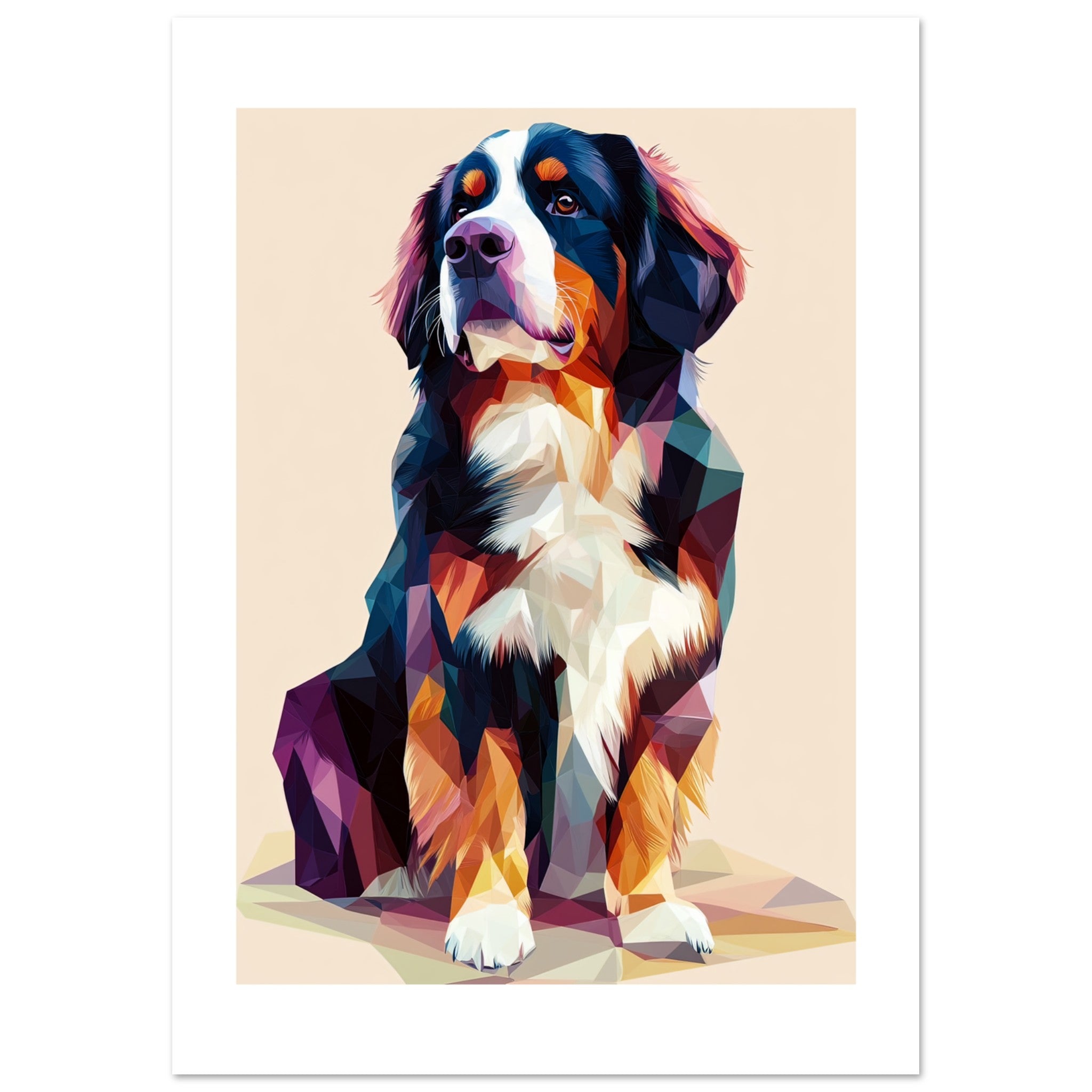 Bernese Mountain Dog Illustrated with Colorful Triangles 1